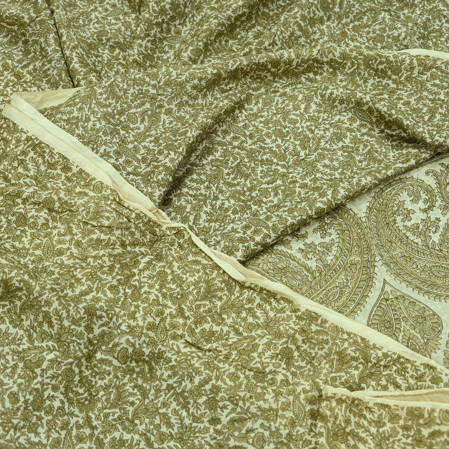 Indian Vintage Ivory Saree Pure Silk Printed Sari 5yd Sewing Craft Fabric Dress Making Soft Crafting Quilting Quilting Upcycle Paisley