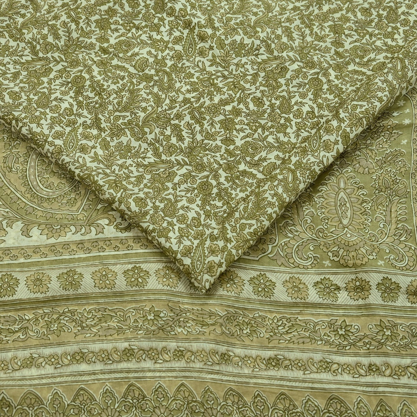Indian Vintage Ivory Saree Pure Silk Printed Sari 5yd Sewing Craft Fabric Dress Making Soft Crafting Quilting Quilting Upcycle Paisley
