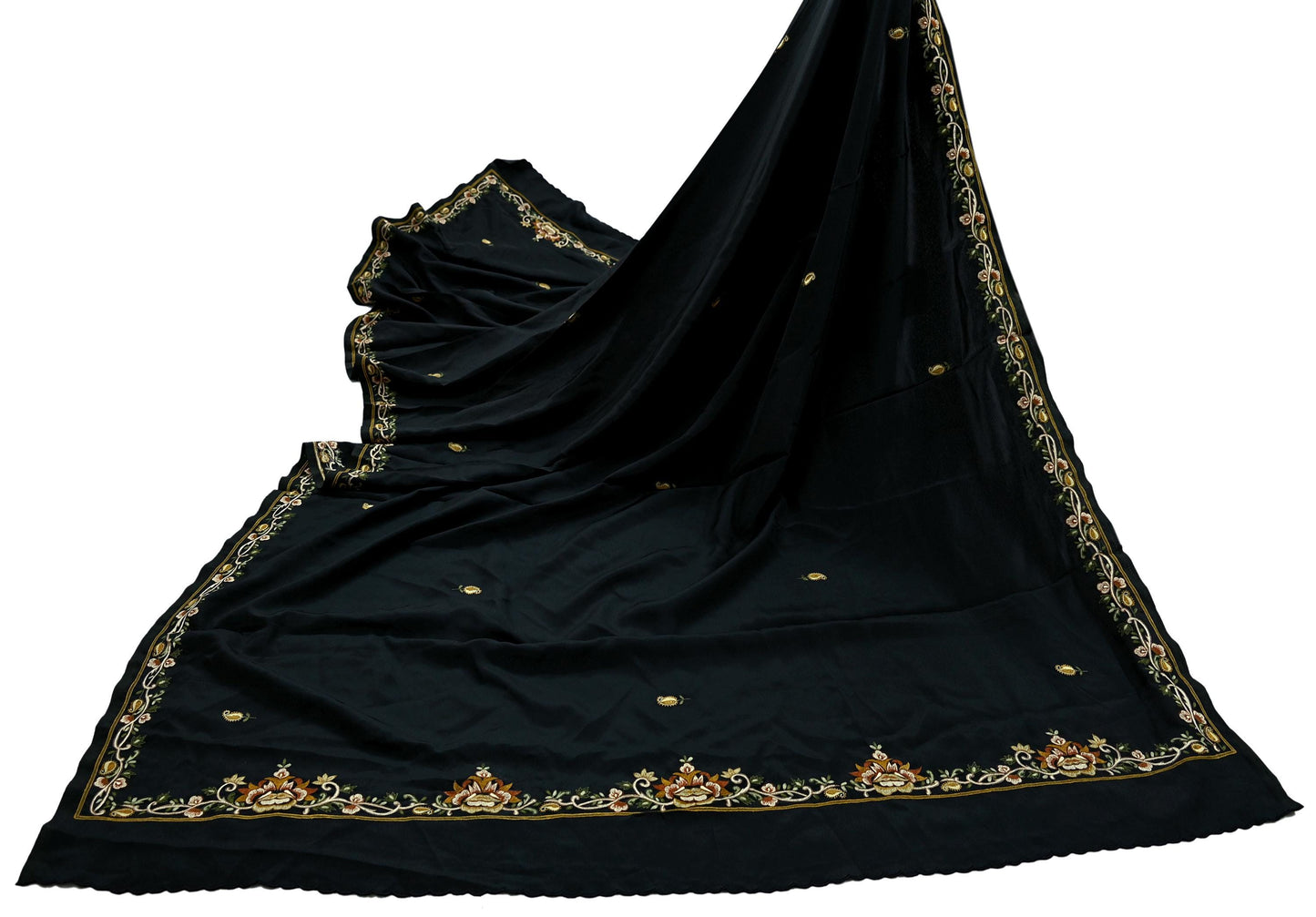 Indian Vintage Black Dupatta Long Stole Crepe Embroidered Scarves Veil Scarf Wrap Hippie Boho