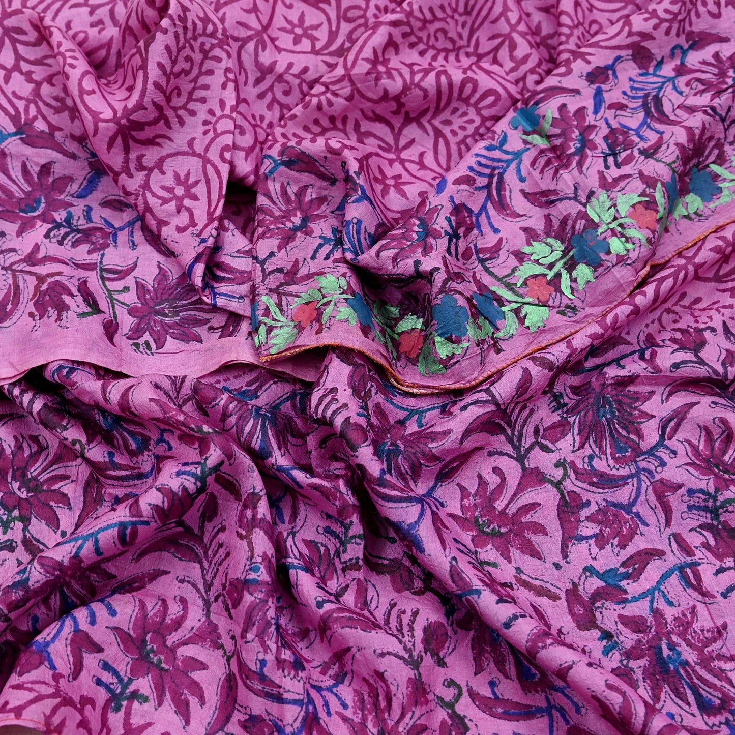 Women Indian Vintage Pink Dupatta Long Stole Pure silk Block Printed Dupatta Veil Scarves soft Boho Wrap Dressmaking