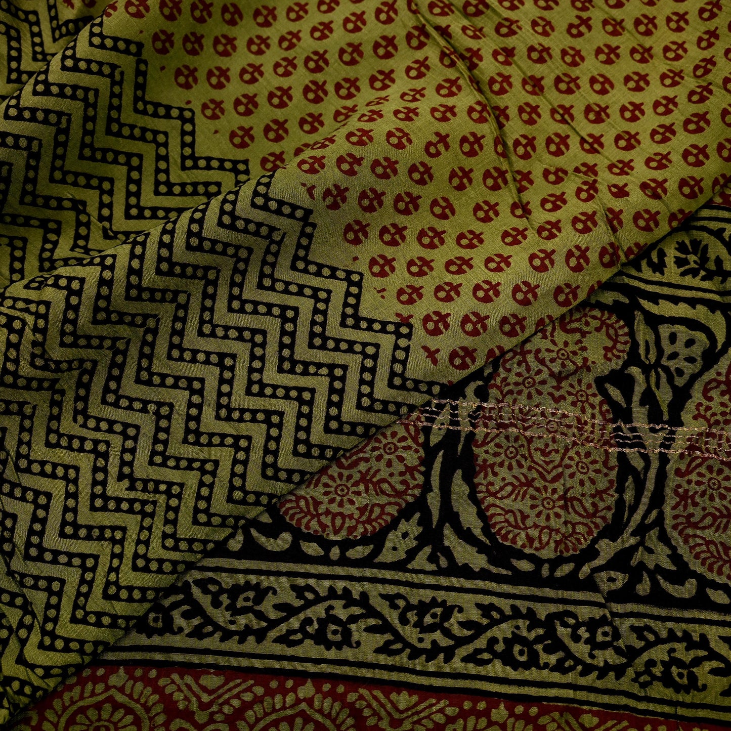 Indian Vintage Green Dupatta Long Stole Block Print Pure Chanderi Silk Scarves Veil Floral Design Upcycle Party wear hijab Zari Border