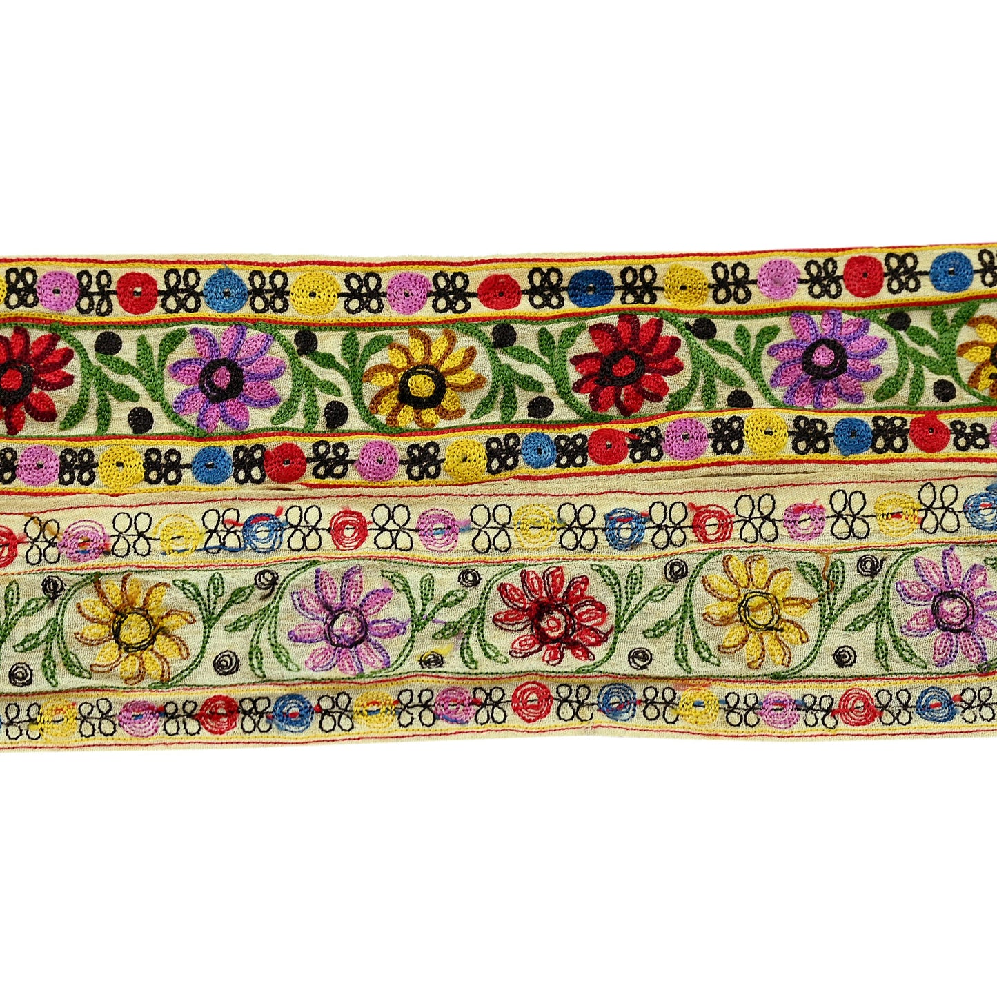 Indian Antique Vintage Real Parsi Gara Border Beige Hand Embroidered Craft Trim Lace Sewing Sarees Ribbon Recycled 7yard