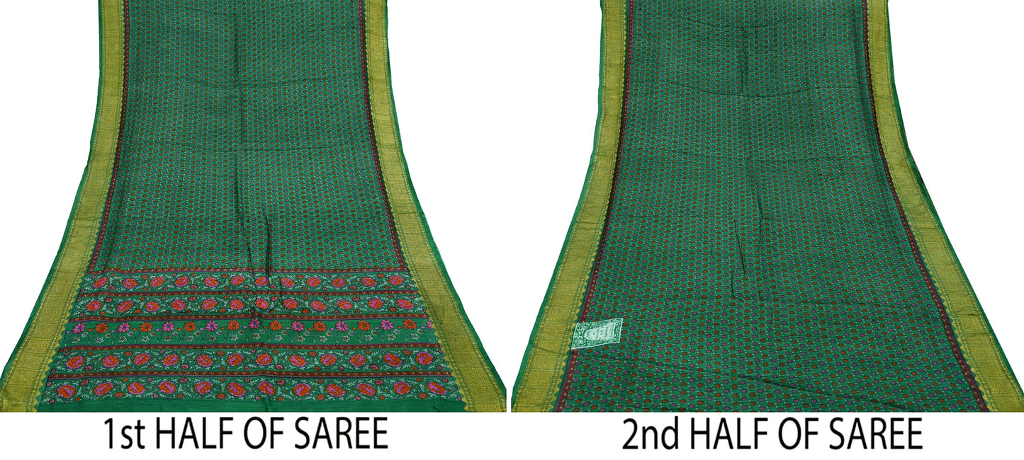 Indian Vintage Heavy Sari Green Pure Khadi Silk Handloom Saree Craft Fabric 6yd Ethnic Wear Dress making For Crafting Quilting Sewing