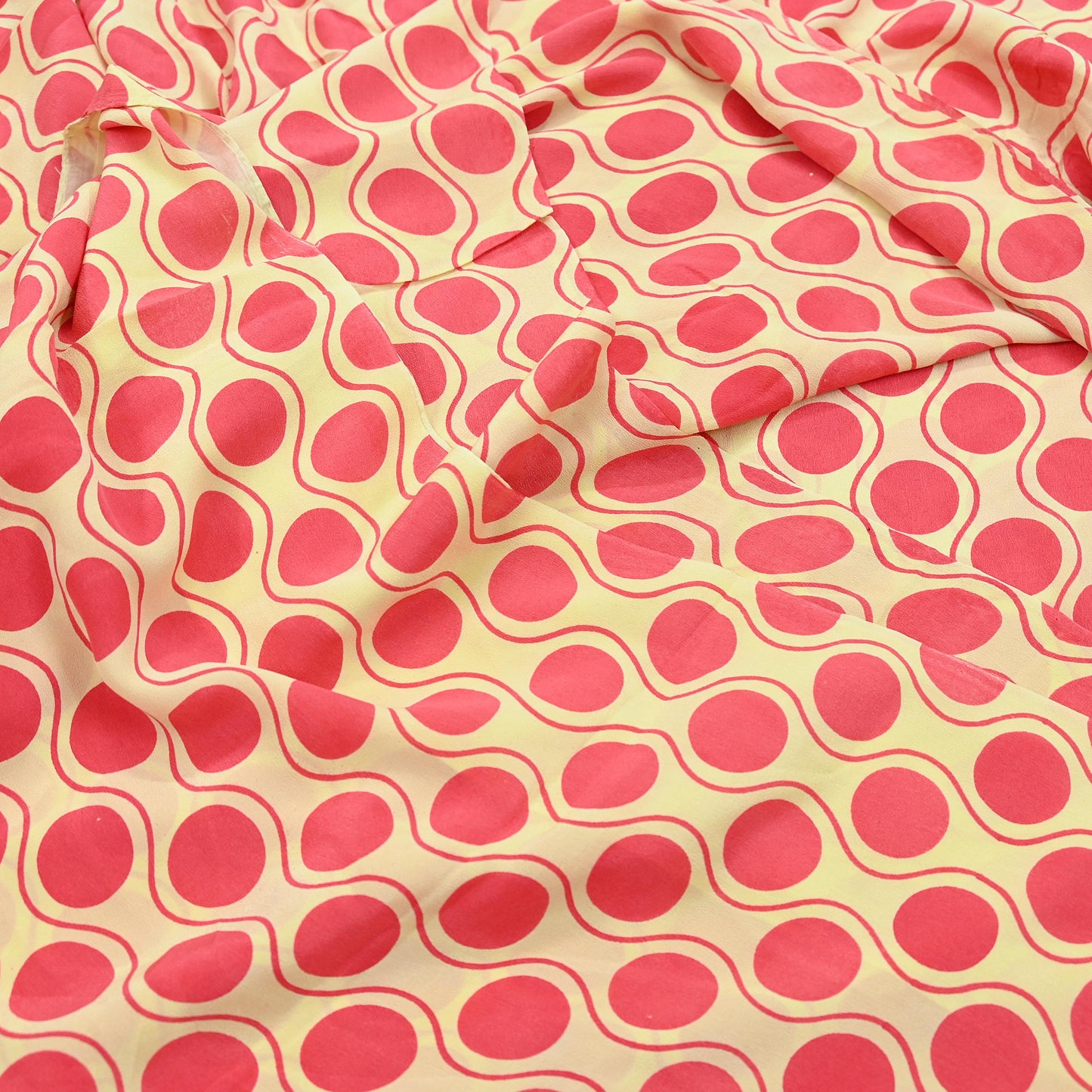 Indian Vintage Saree Yellow & Pink Pure Crepe Silk Printed Sari Fabric 5yd Sewing Soft Craft Fabric Wrap Dress making Quilting Upcycle