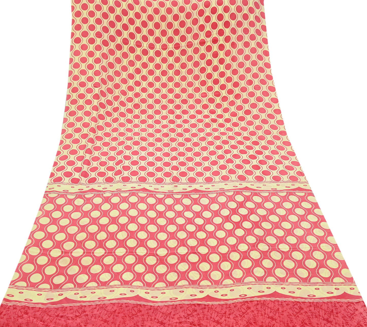 Indian Vintage Saree Yellow & Pink Pure Crepe Silk Printed Sari Fabric 5yd Sewing Soft Craft Fabric Wrap Dress making Quilting Upcycle