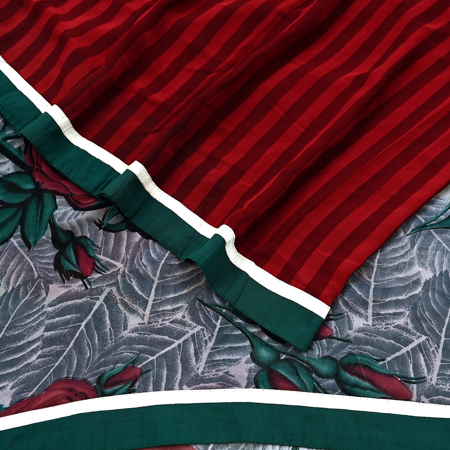 Women Vintage Sari Red & Gray Pure Georgette Silk Printed Saree Craft Fabric Sewing 5Yard Soft Light Dress Making Floral Quilting Crafting