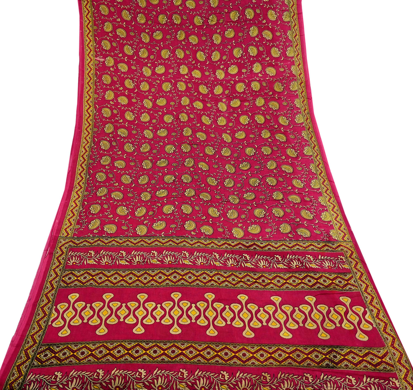 Indian Vintage Pink Saree Printed 100% Pure Cotton Sari Craft Fabric 5Yd Sewing Sarong Wrap Floral Dress making Quilting Crafting