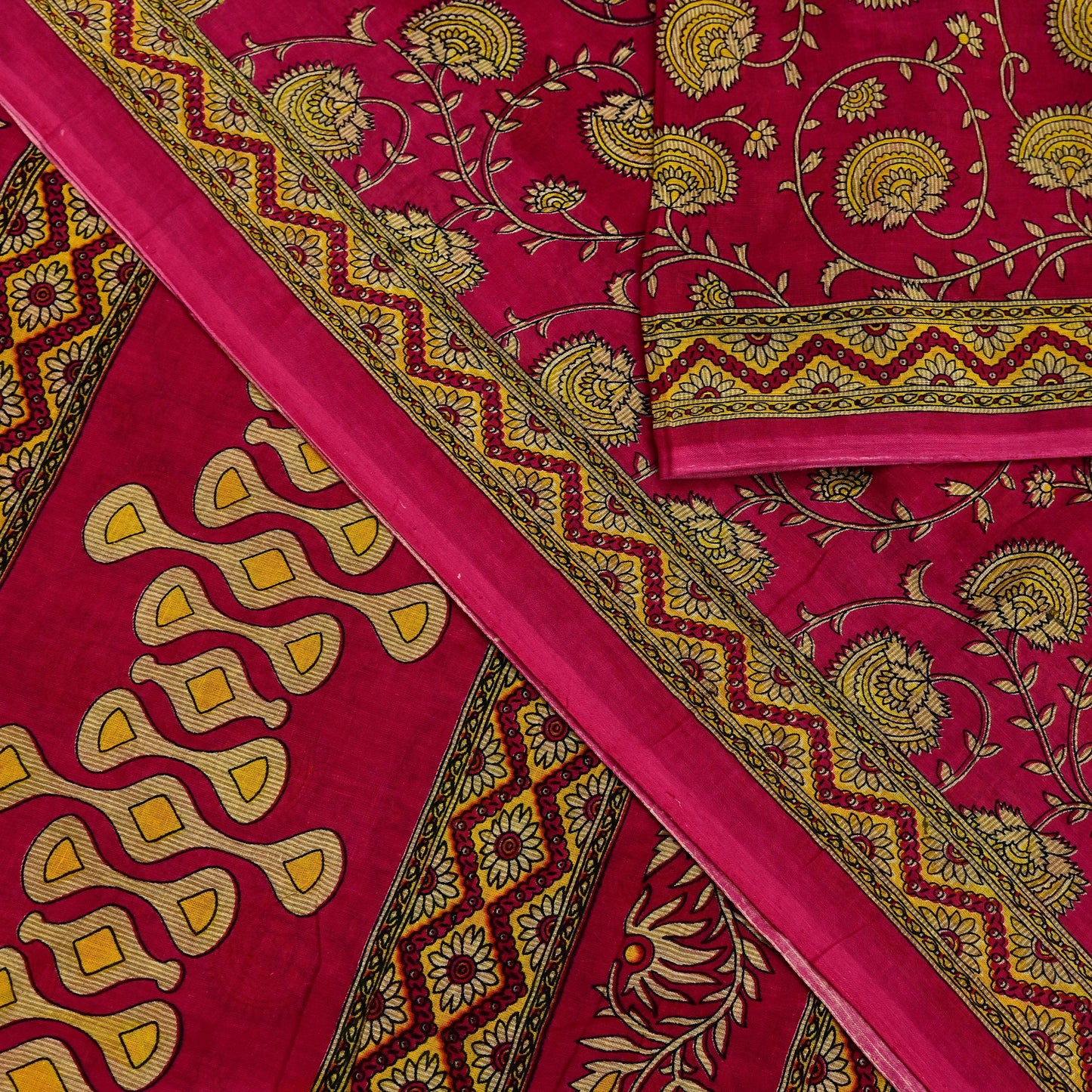 Indian Vintage Pink Saree Printed 100% Pure Cotton Sari Craft Fabric 5Yd Sewing Sarong Wrap Floral Dress making Quilting Crafting