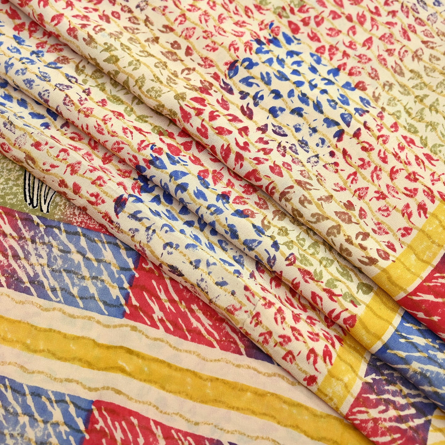 Indian Vintage Sari Beige Pure Crepe Silk Block Printed Sarees 6yd Sewing Floral Soft Craft Fabric Wrap Dress Making Crafting Quilting