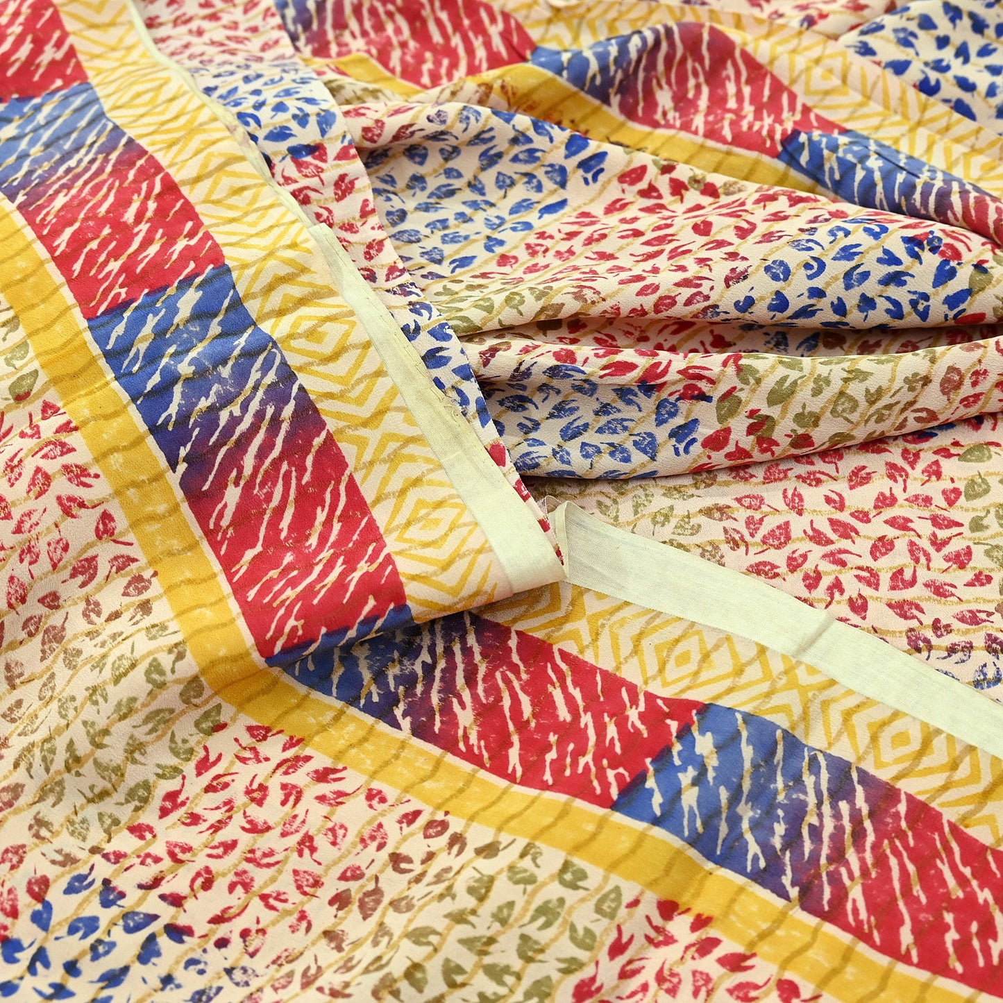 Indian Vintage Sari Beige Pure Crepe Silk Block Printed Sarees 6yd Sewing Floral Soft Craft Fabric Wrap Dress Making Crafting Quilting