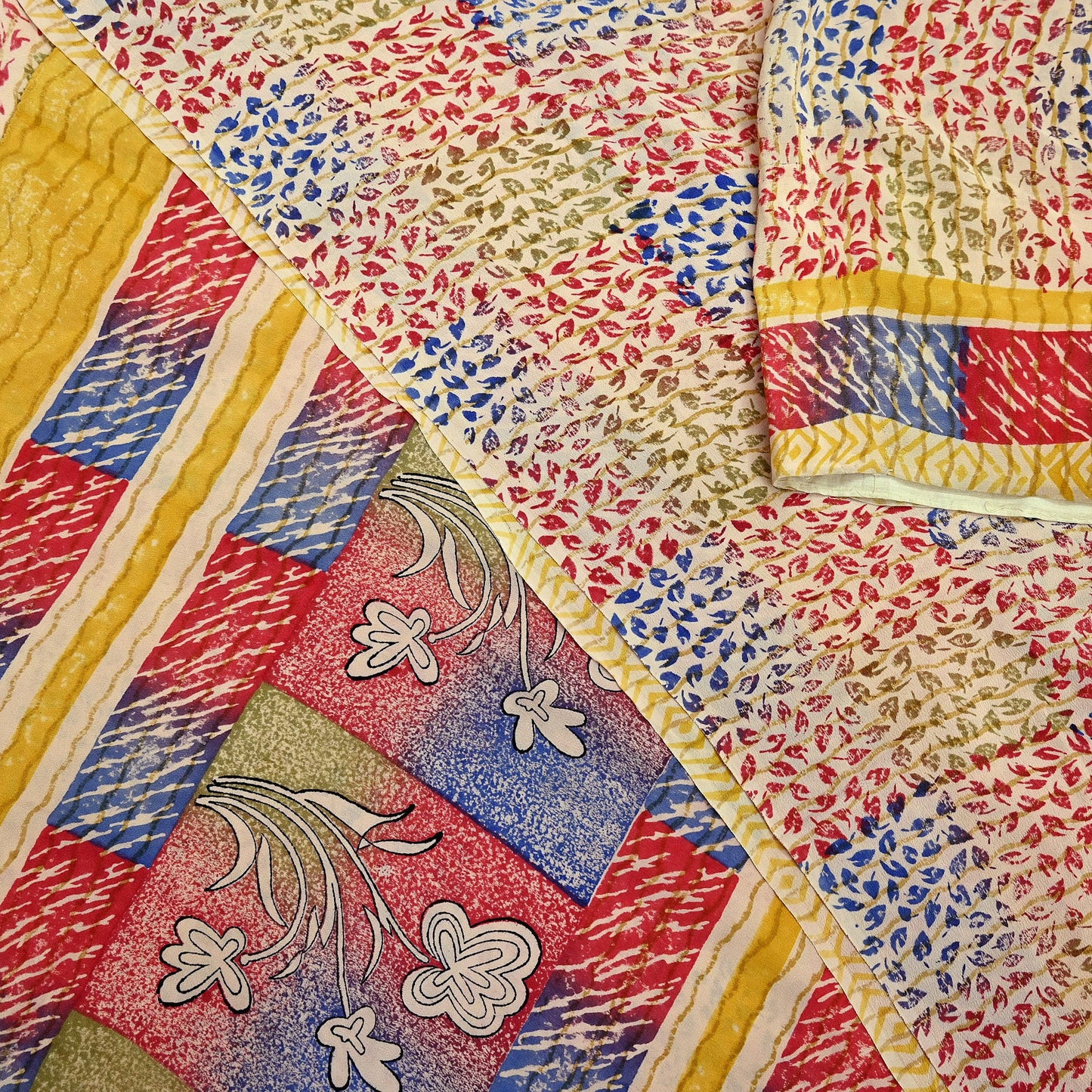 Indian Vintage Sari Beige Pure Crepe Silk Block Printed Sarees 6yd Sewing Floral Soft Craft Fabric Wrap Dress Making Crafting Quilting