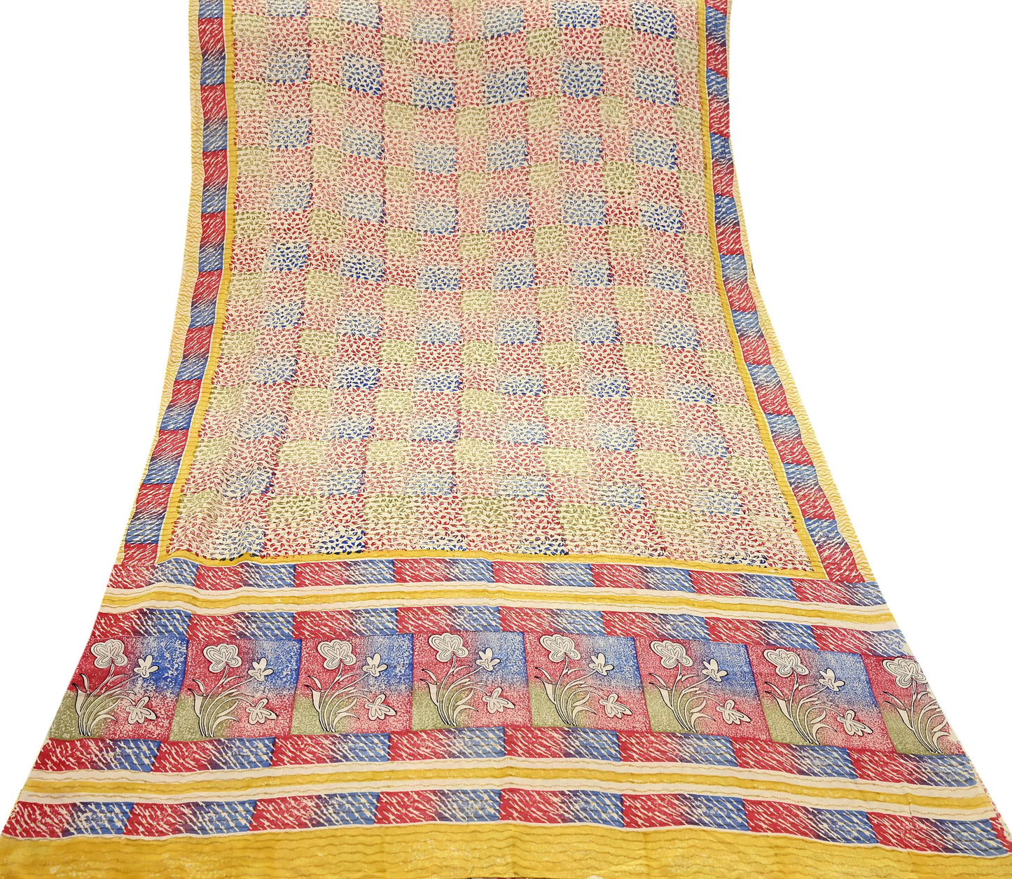 Indian Vintage Sari Beige Pure Crepe Silk Block Printed Sarees 6yd Sewing Floral Soft Craft Fabric Wrap Dress Making Crafting Quilting