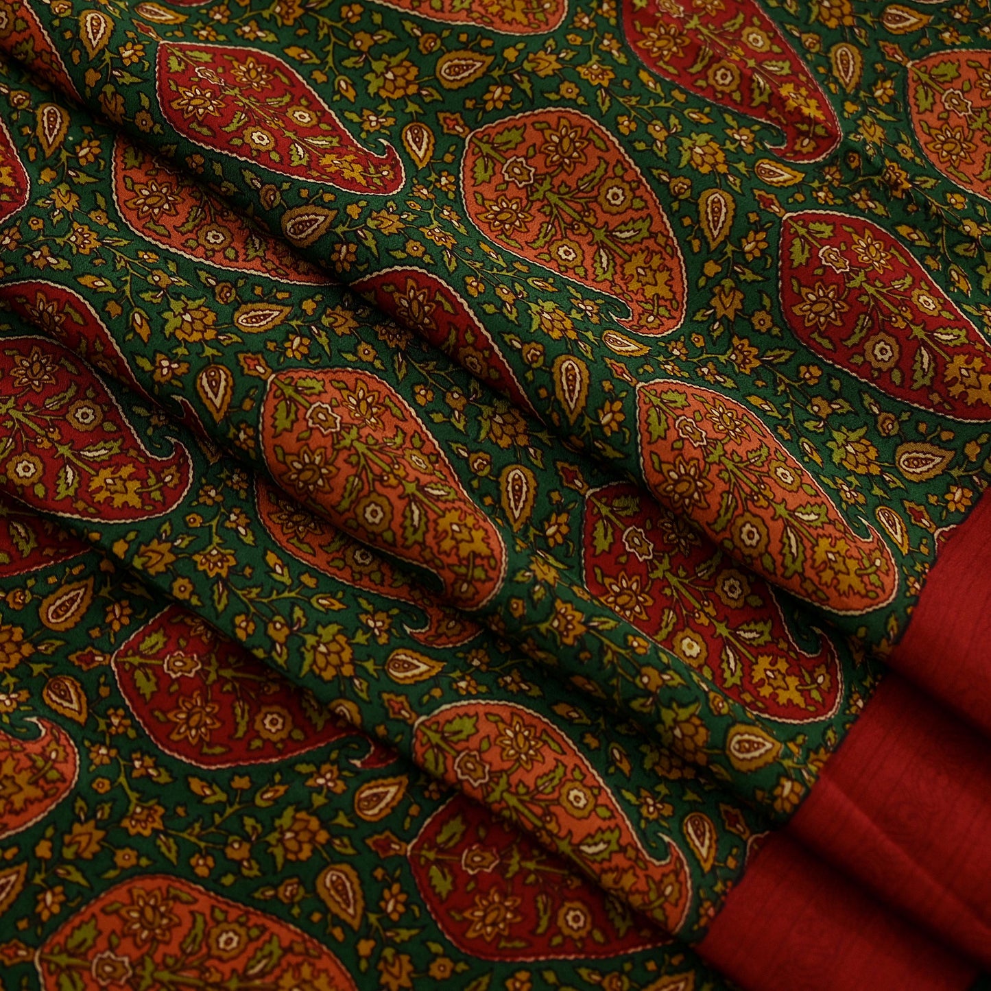 Indian Vintage Sari Green Pure Crepe Silk Printed Sarees 5yd Sewing Soft Craft Fabric Wrap Upcycle Quilting Crafting Dress making paisley