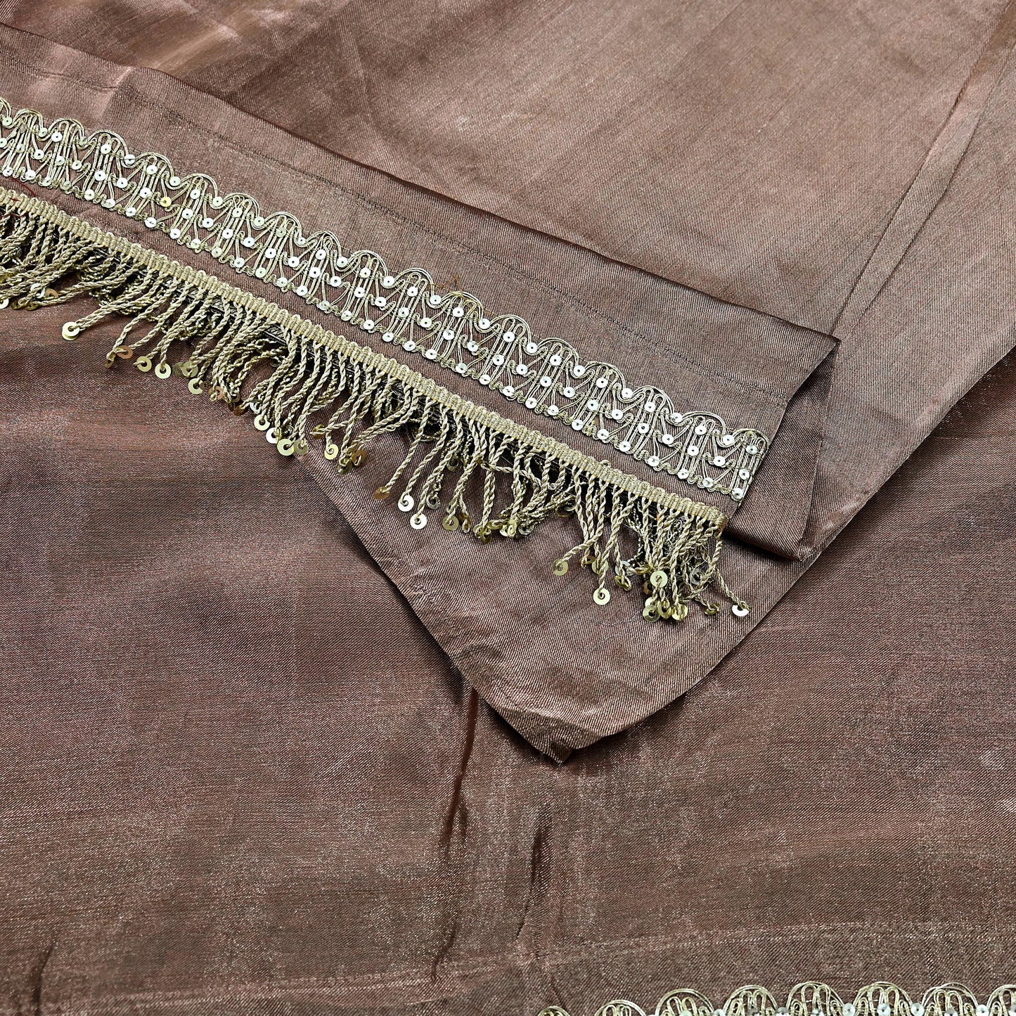 Indian Vintage Copper Brown Heavy Saree Hand Embroidered Designer Tissue Silk Sari Fabric 6Yd Ethnic Floral Zari Brocade border