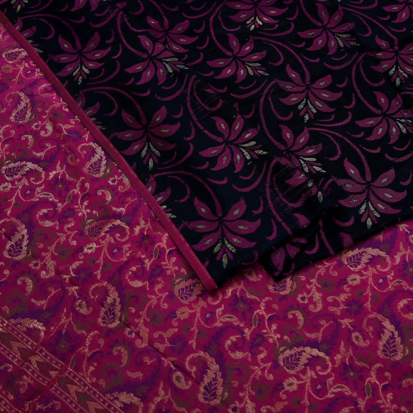 Indian Vintage Black & Pink Heavy Saree Pure Silk saree Banarasi Brocade Sari Fabric Zari 5Yard Paisley Dress making Crafting Quilting