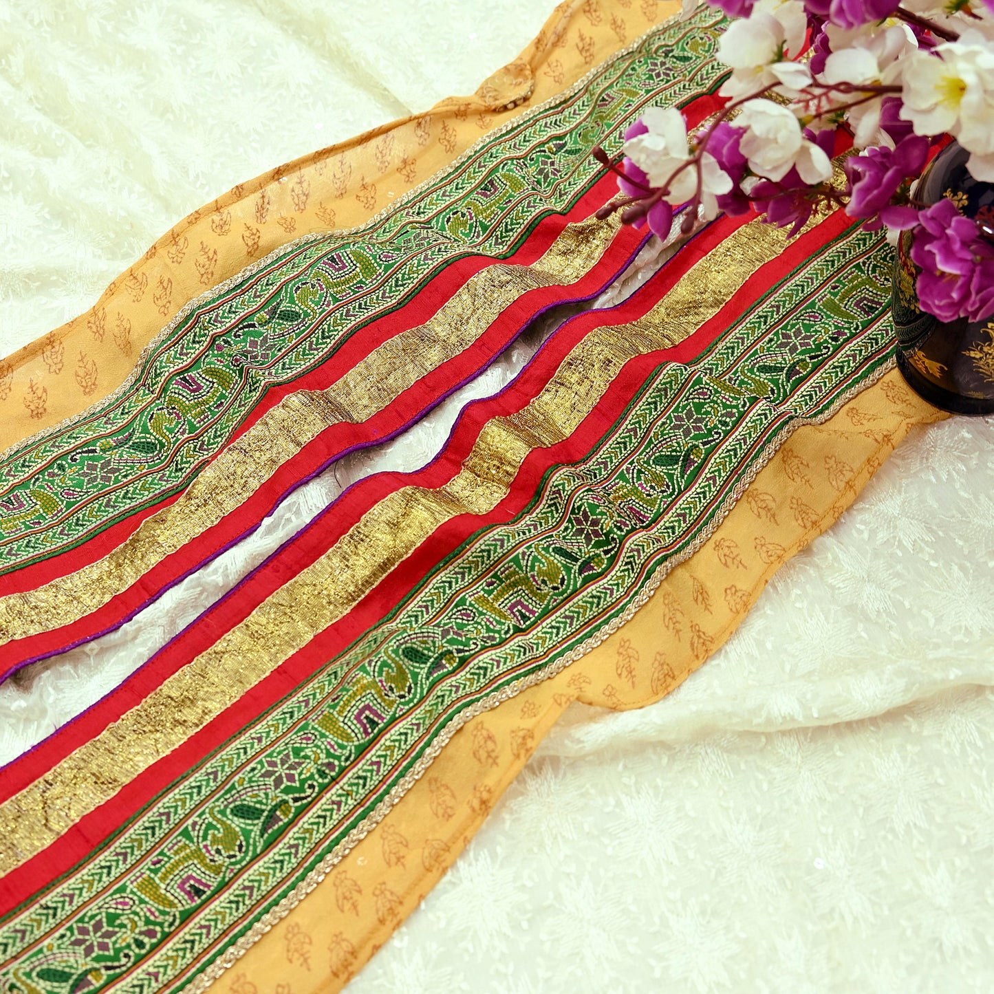Indian Vintage Border Hand Embroidered 1yd Craft Trim Lace Sewing Ribbon Recycled Sari Border Brocade