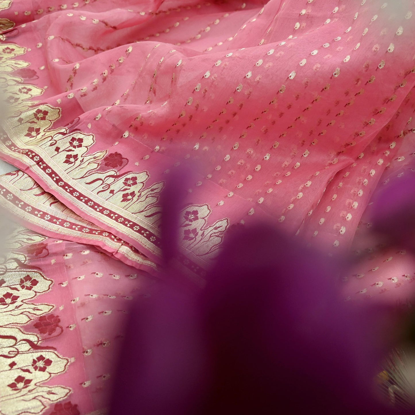 Indian Vintage Pink Heavy Sari Wedding Pure Organza Silk Hand Woven Banarasi Sarees Zari 5Yd Ethnic Dress Making Crafting