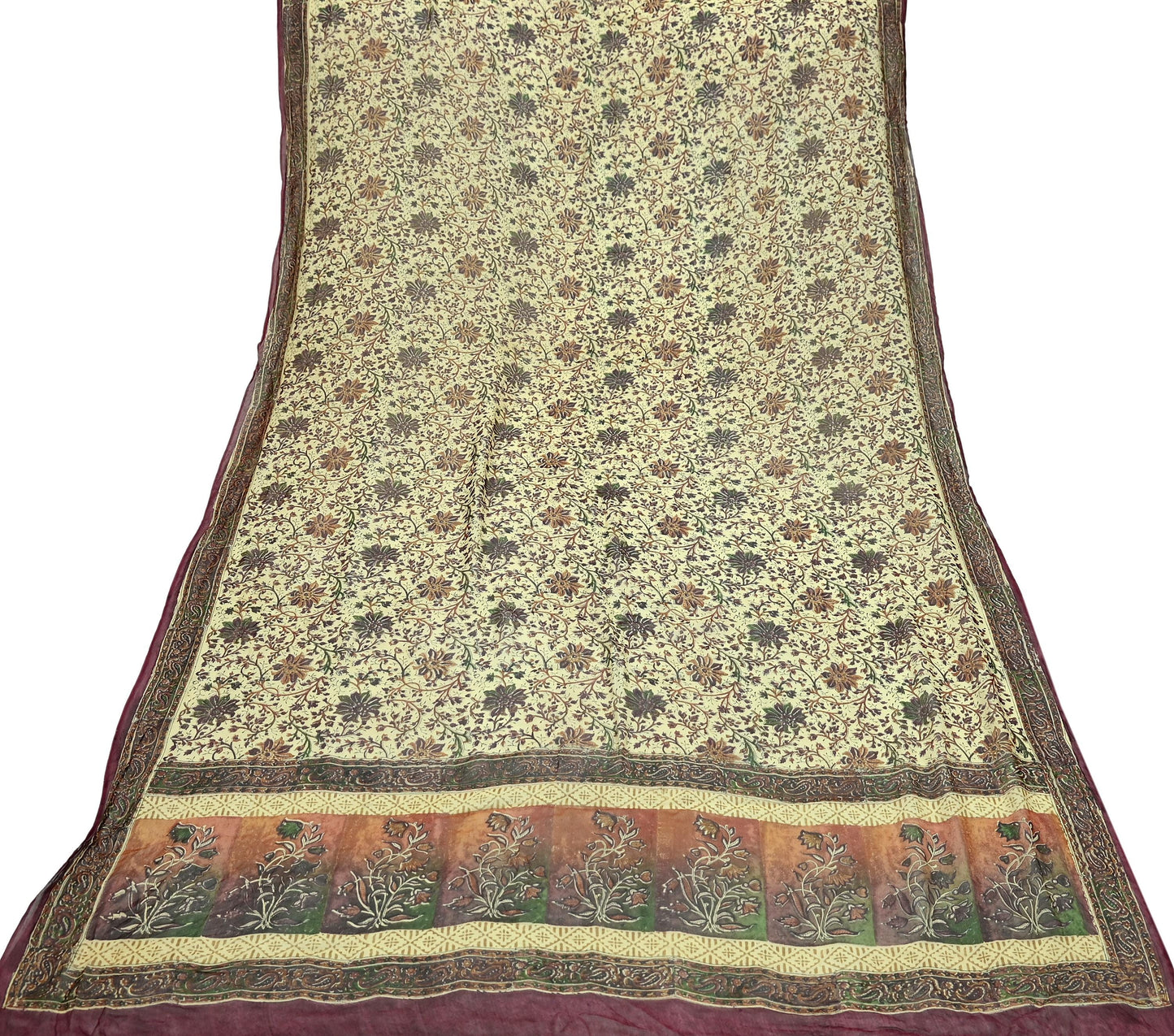 Indian Vintage Dupatta Beige & Maroon Long Stole printed stole Pure Georgette Silk Scarves Veil Wrap Soft