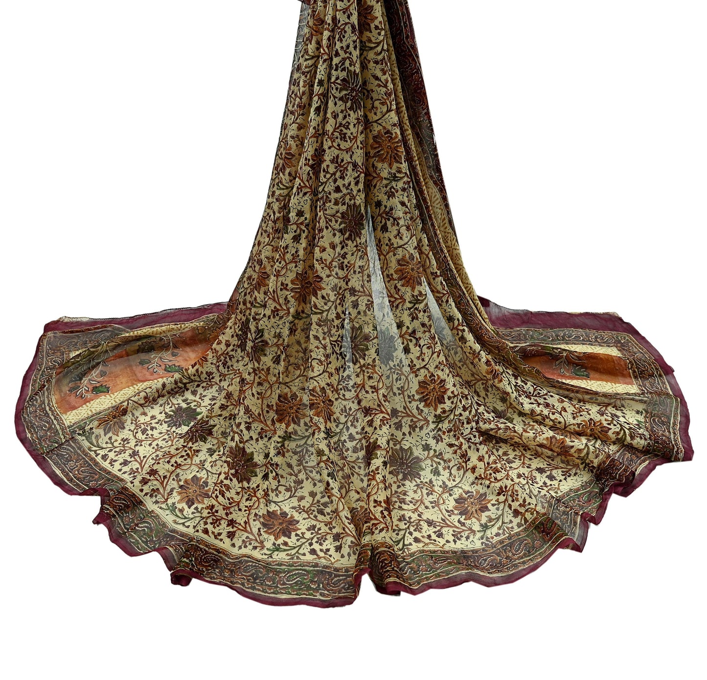 Indian Vintage Dupatta Beige & Maroon Long Stole printed stole Pure Georgette Silk Scarves Veil Wrap Soft
