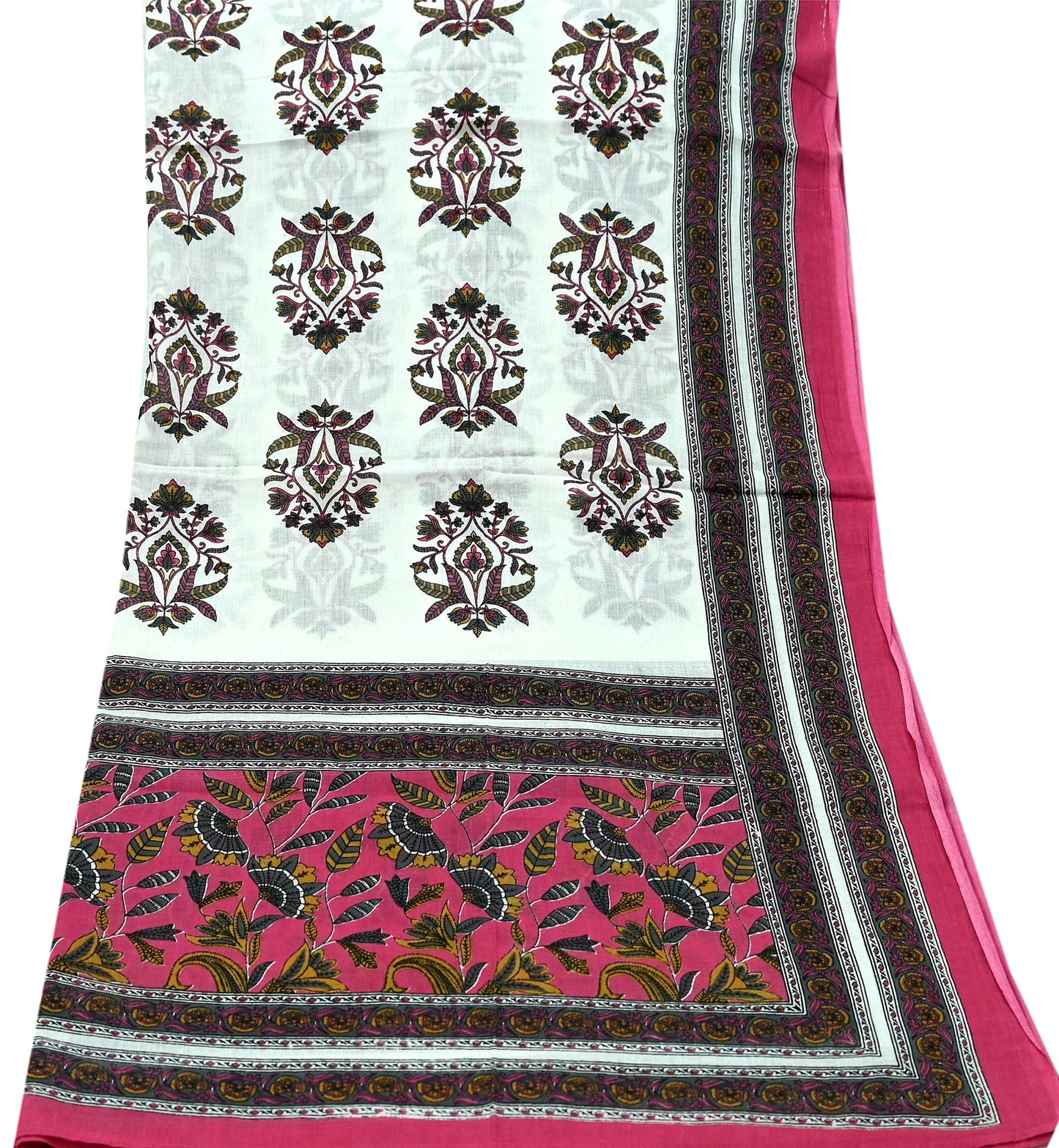 Indian Vintage Dupatta White & Pink Long Stole Block Print Pure Cotton Indian Scarves Scarf Veil Wrap Boho Soft Floral Design