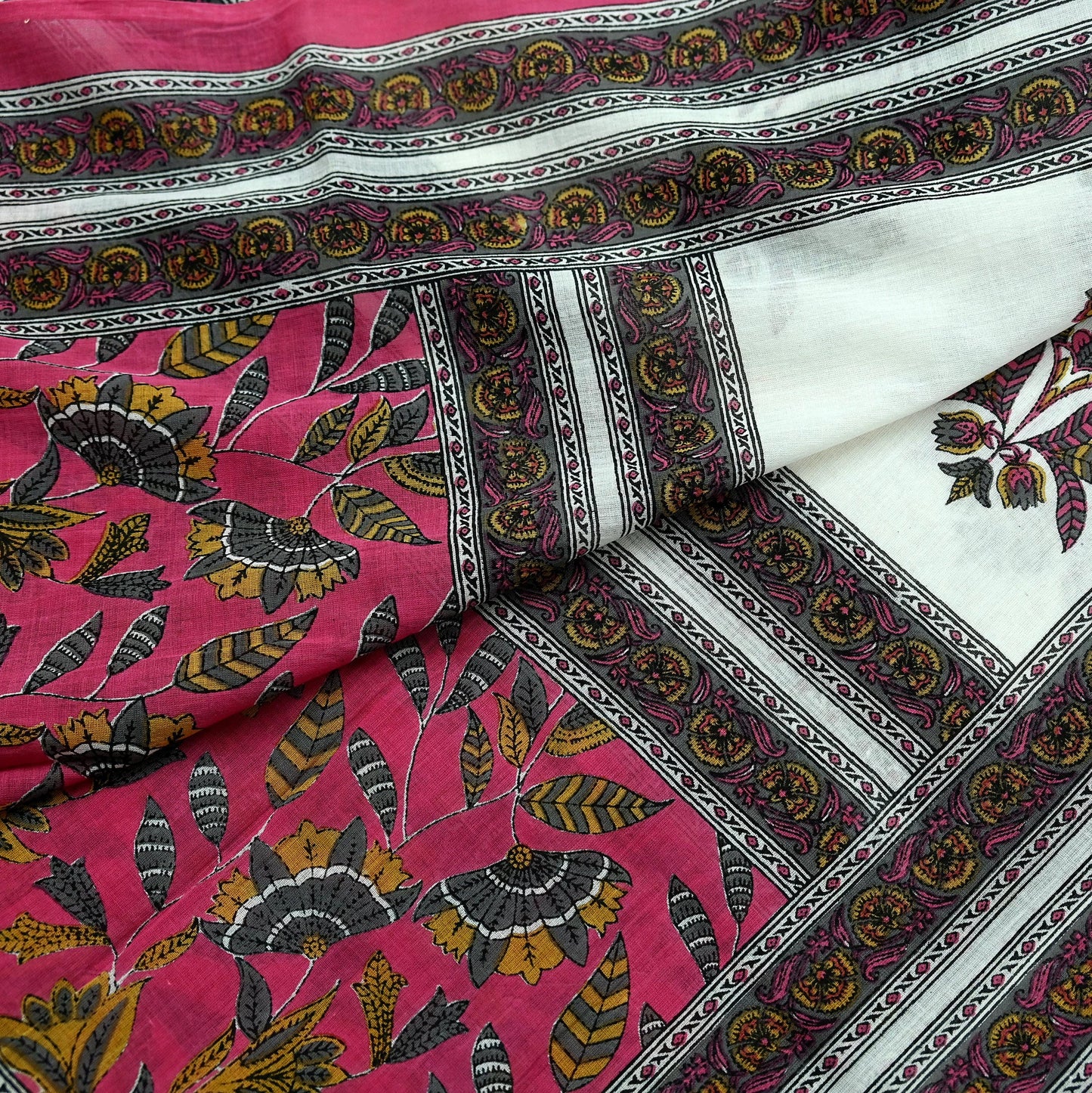 Indian Vintage Dupatta White & Pink Long Stole Block Print Pure Cotton Indian Scarves Scarf Veil Wrap Boho Soft Floral Design