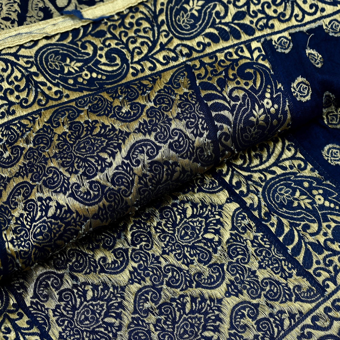 Indian Vintage Blue Dupatta Long Stole Artificial Silk Woven Brocade Scarves Veil Scarf Wrap Hippie Boho Soft Floral