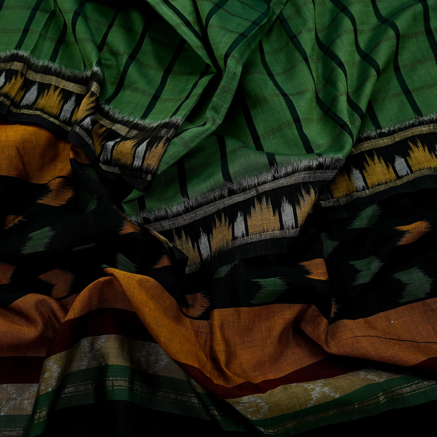 Indian Vintage Dupatta Green Long Stole Hand woven Sambalpuri Ikat Hijab Pure Cotton Indian Scarves Veil