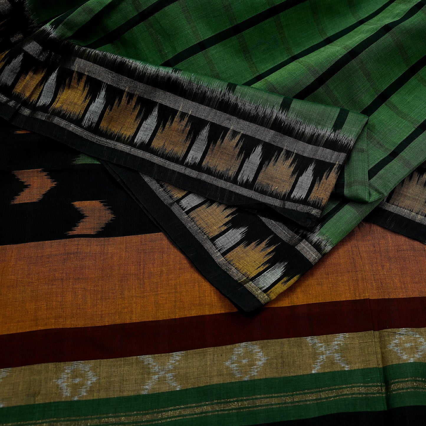 Indian Vintage Dupatta Green Long Stole Hand woven Sambalpuri Ikat Hijab Pure Cotton Indian Scarves Veil