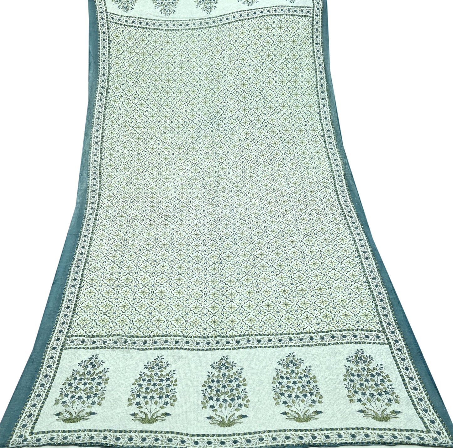 Indian Vintage Dupatta White & Gray Long Stole Block Print Pure Cotton Scarves Scarf Veil Wrap Boho Soft Floral Design