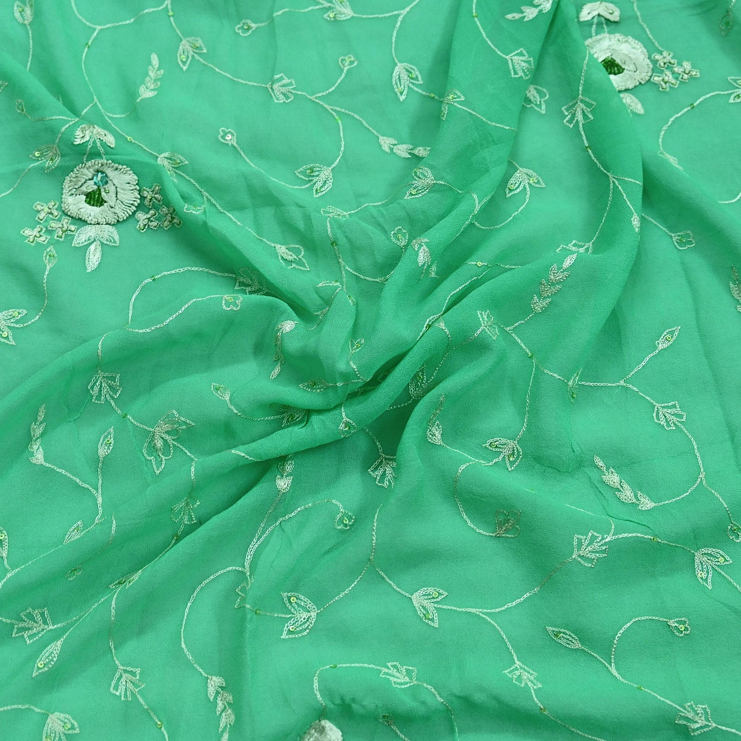 Indian Vintage Dupatta Green Pure Georgette silk Long Stole Hand Embroidered Scarves Stole Veil Wrap