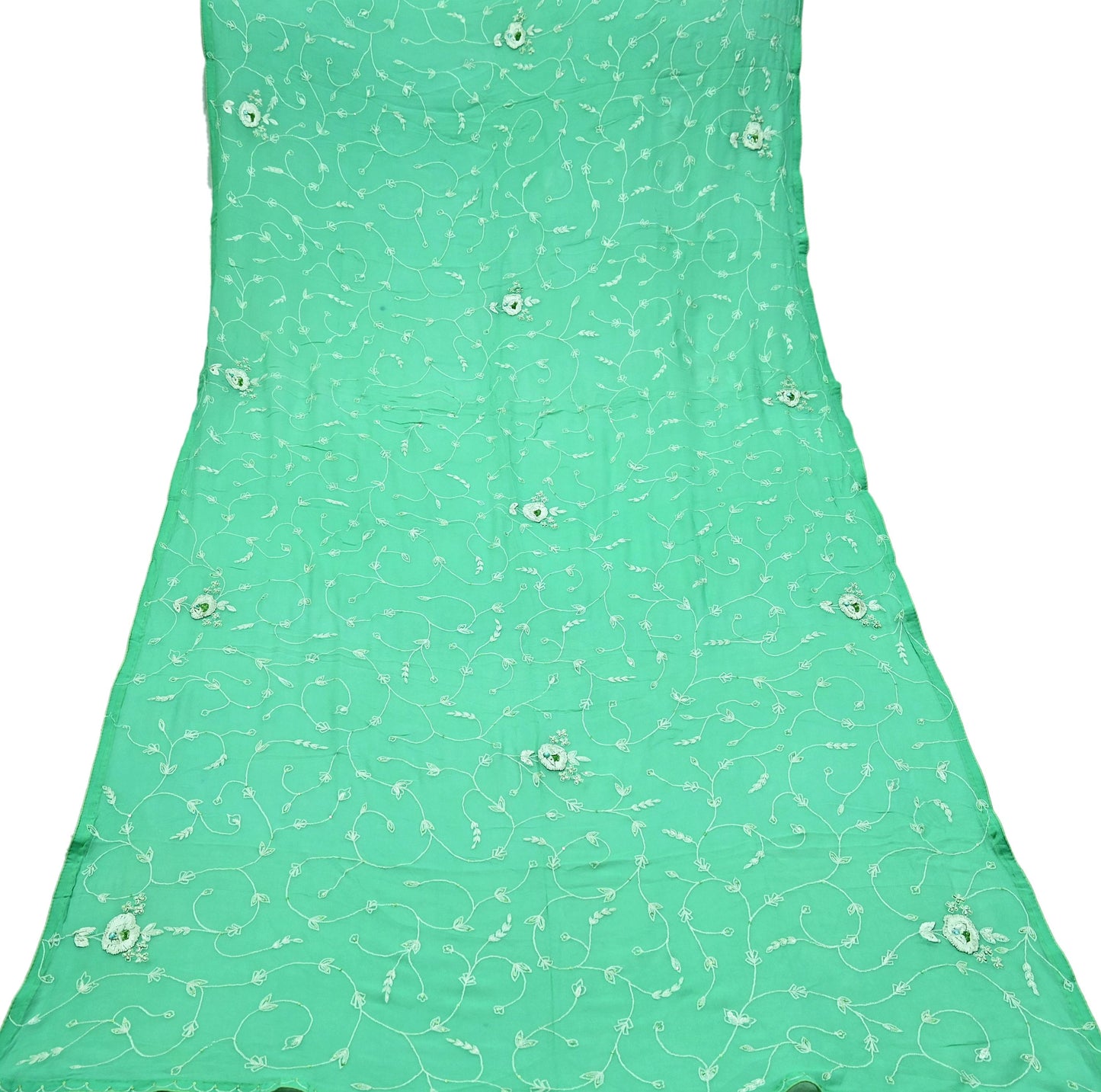 Indian Vintage Dupatta Green Pure Georgette silk Long Stole Hand Embroidered Scarves Stole Veil Wrap