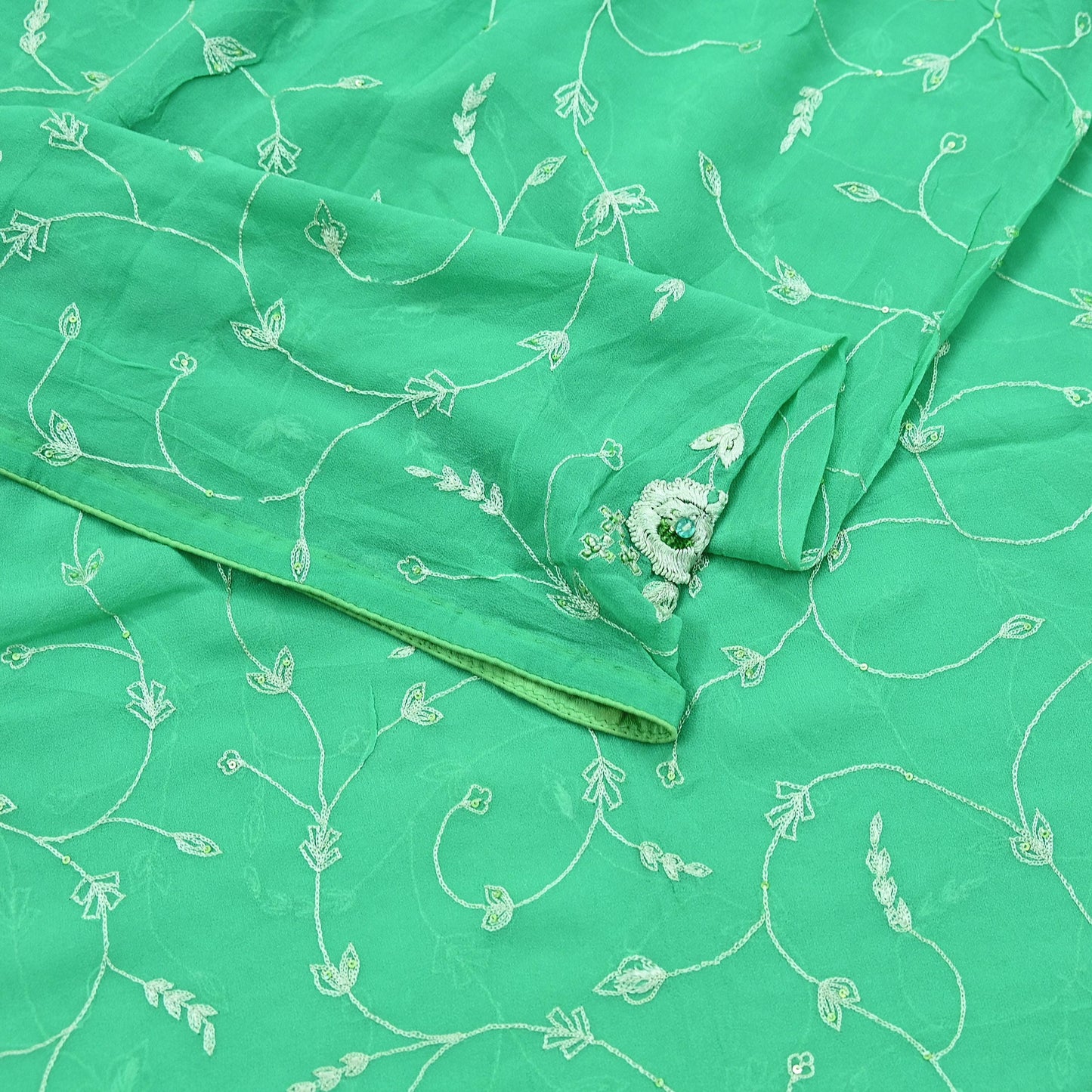 Indian Vintage Dupatta Green Pure Georgette silk Long Stole Hand Embroidered Scarves Stole Veil Wrap