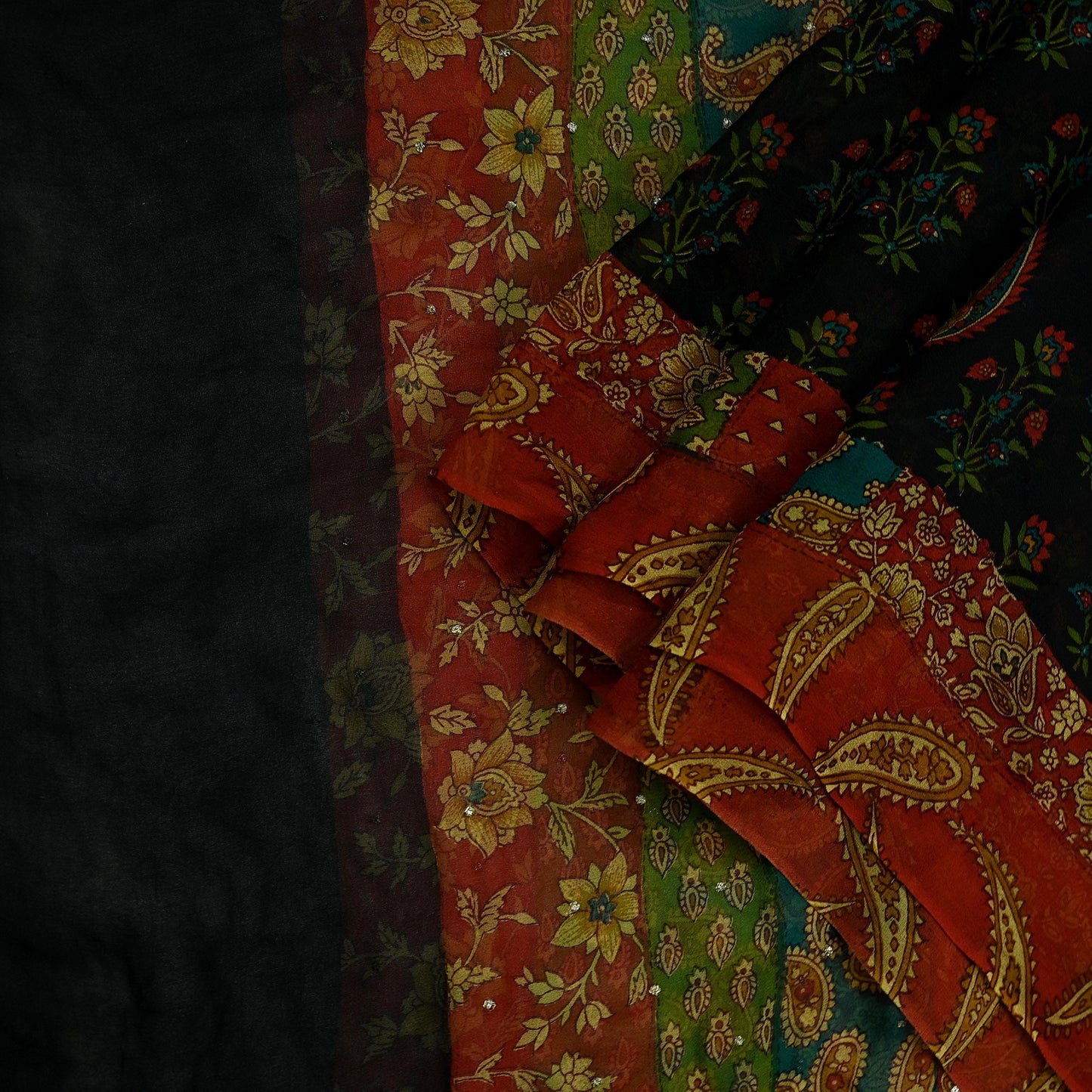 Indian Vintage Dupatta Black Long Stole printed stole Pure Georgette Silk Scarves Veil Wrap Soft