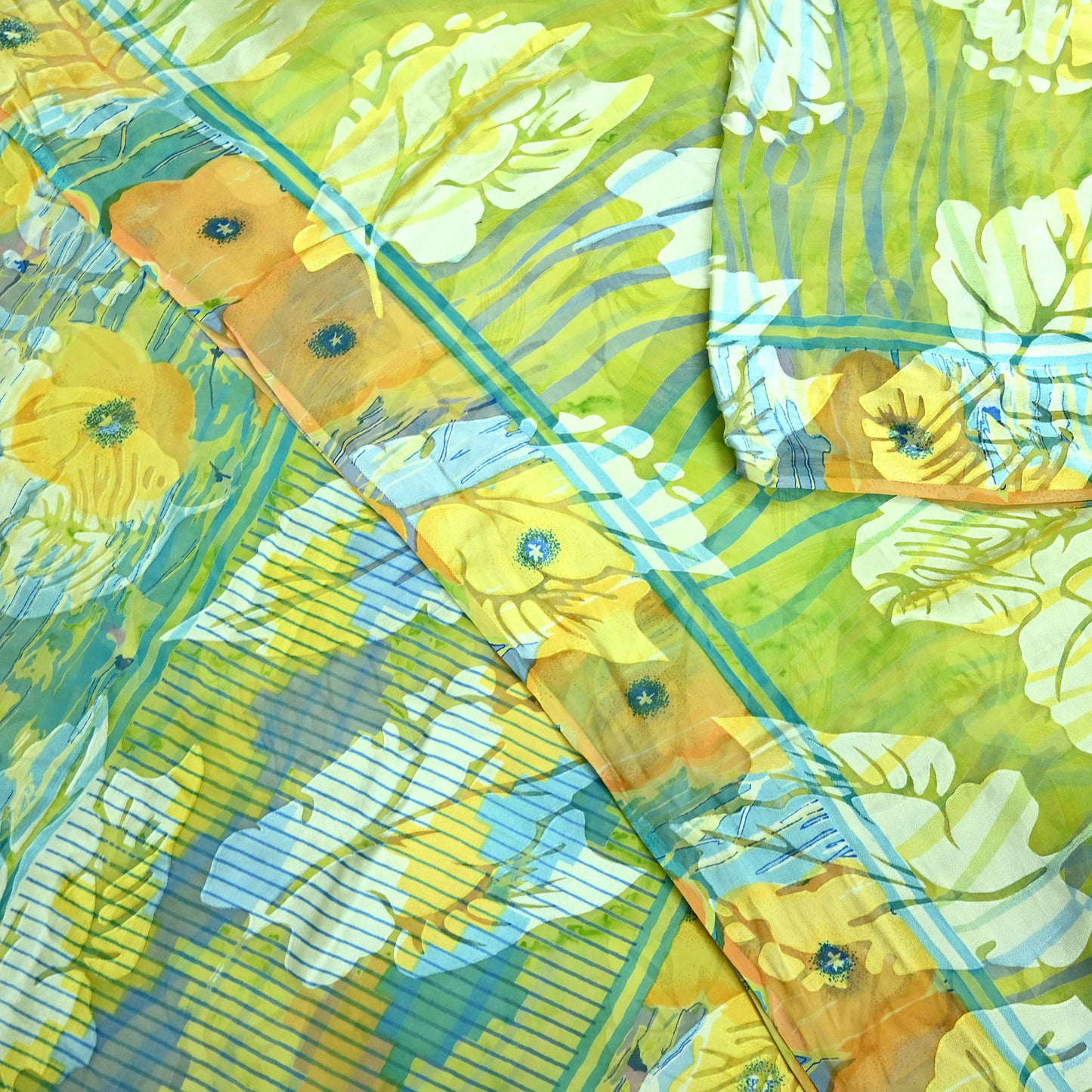 Indian Vintage Saree Green Pure Chiffon Silk Hand Embroidered Brasso Sari Fabric 5Yd Sewing Soft Ethnic Dress Making For Crafting Quilting