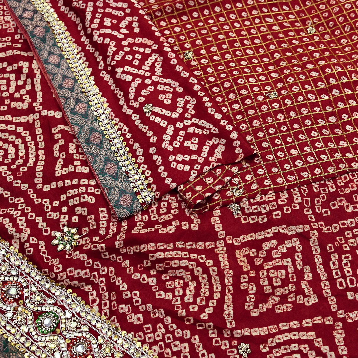 Indian Vintage Maroon Saree Hand Embroidered Bandhani Printed Sari 100% Pure Silk Indian Sari Fabric 5yard Soft Craft Fabric Beaded