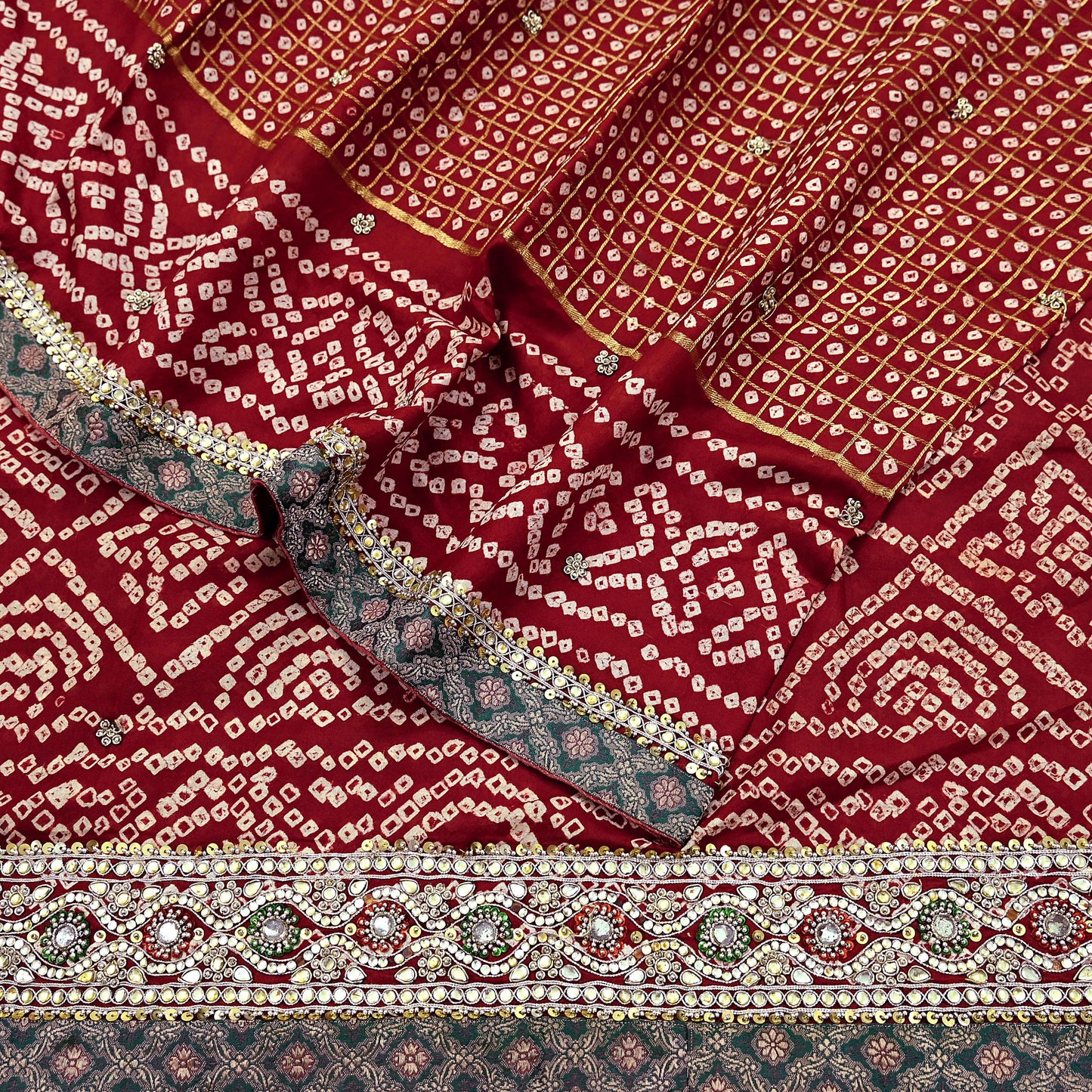 Indian Vintage Maroon Saree Hand Embroidered Bandhani Printed Sari 100% Pure Silk Indian Sari Fabric 5yard Soft Craft Fabric Beaded