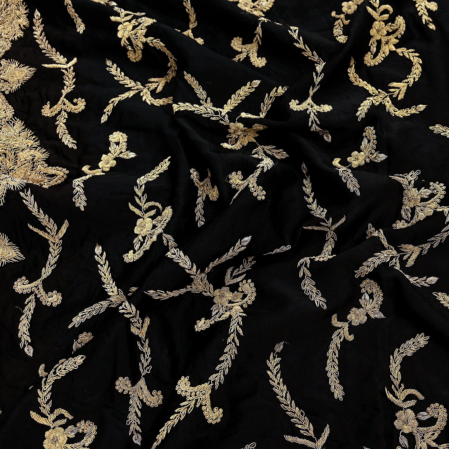 Indian Vintage Heavy Wedding Black Dupatta Pure Satin Silk Long Stole Hand Embroidered Scarves Golden Zardozi Veil Hijab Bridal Dupatta
