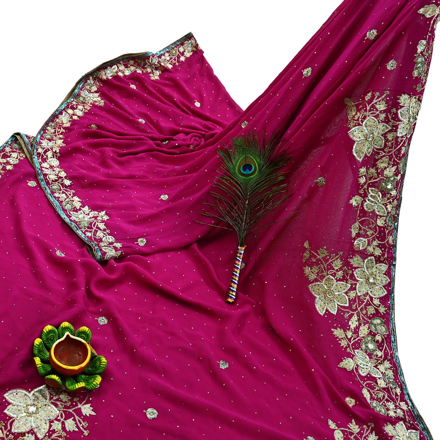 Indian Vintage Heavy Sarees Pink Pure Georgette Silk Hand Embroidered Sari Fabric 5Yd Sewing Ethnic Zardozi/dabka zari With Blouse Pcs