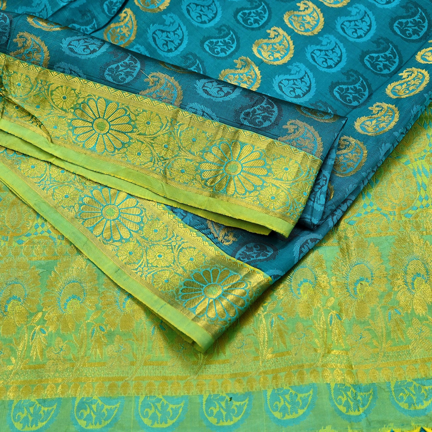 Indian Vintage Heavy Green Kanjivaram Saree 100% Pure Silk Sari Zari 6Yd Craft Fabric Floral Crafting Dress making Crafting Quilting