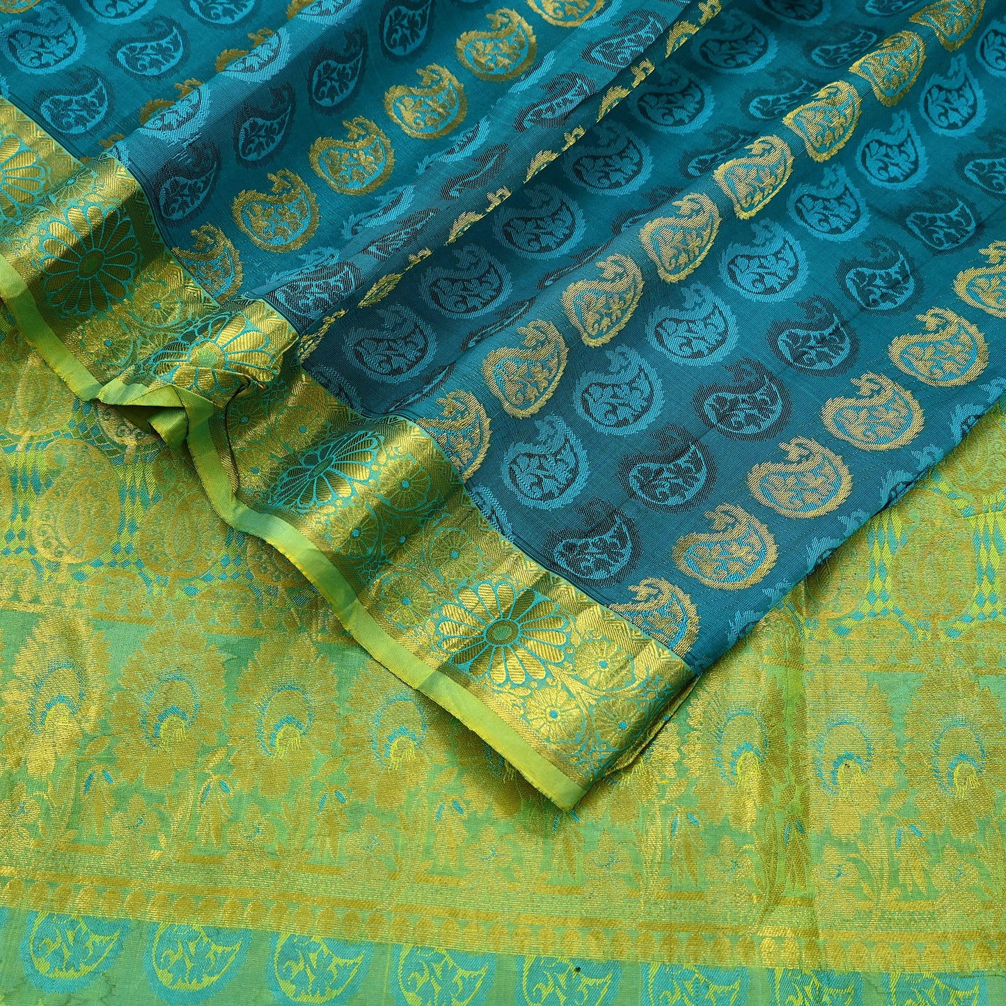 Indian Vintage Heavy Green Kanjivaram Saree 100% Pure Silk Sari Zari 6Yd Craft Fabric Floral Crafting Dress making Crafting Quilting