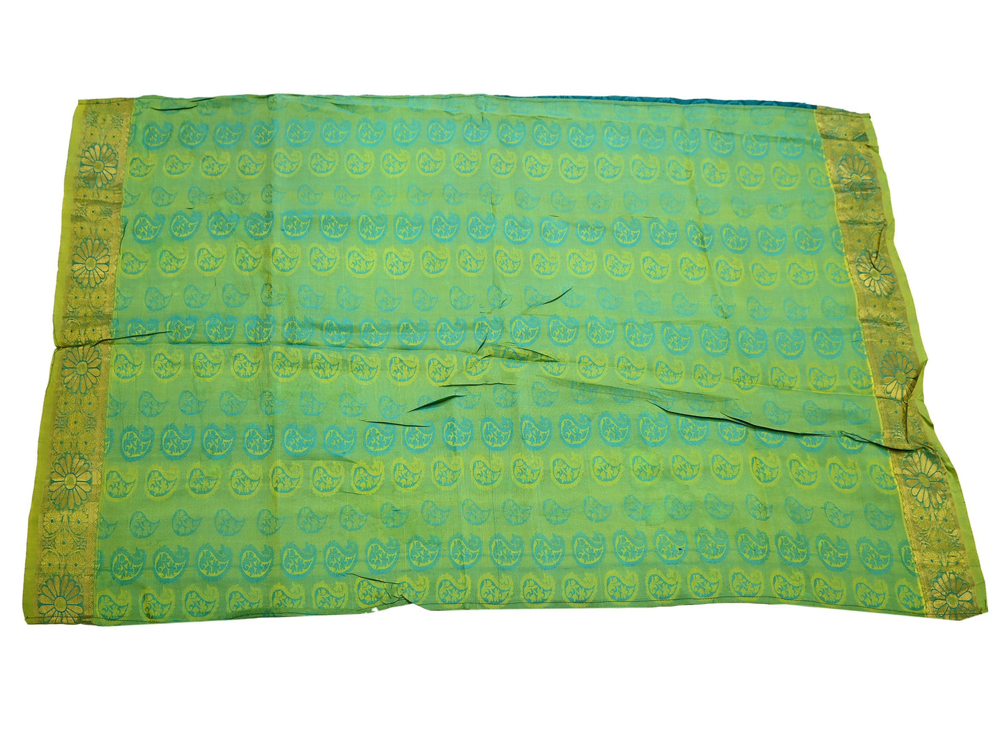 Indian Vintage Heavy Green Kanjivaram Saree 100% Pure Silk Sari Zari 6Yd Craft Fabric Floral Crafting Dress making Crafting Quilting