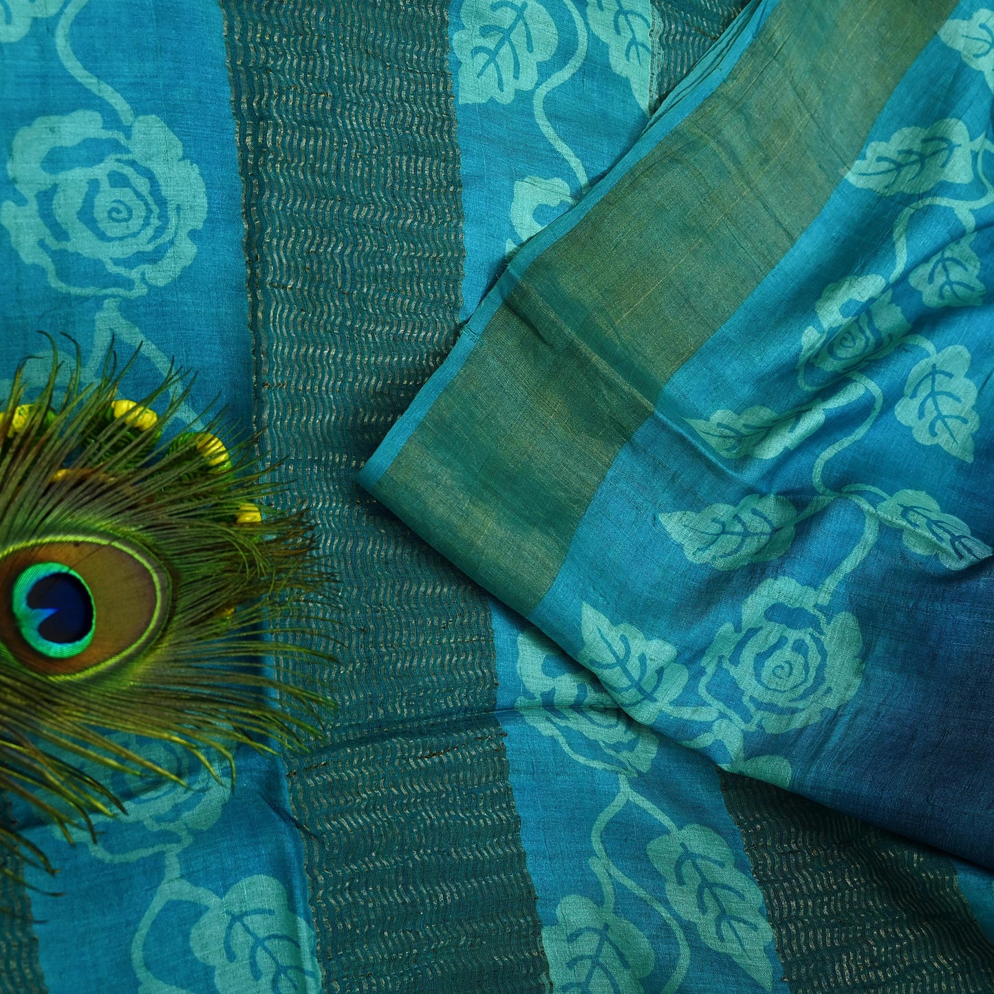 Indian Vintage Blue Saree Pure Khadi Silk Handloom Woven Zari Sari Craft Fabric 5yd Ethnic Wear Border Dress making Upcycle Fringes