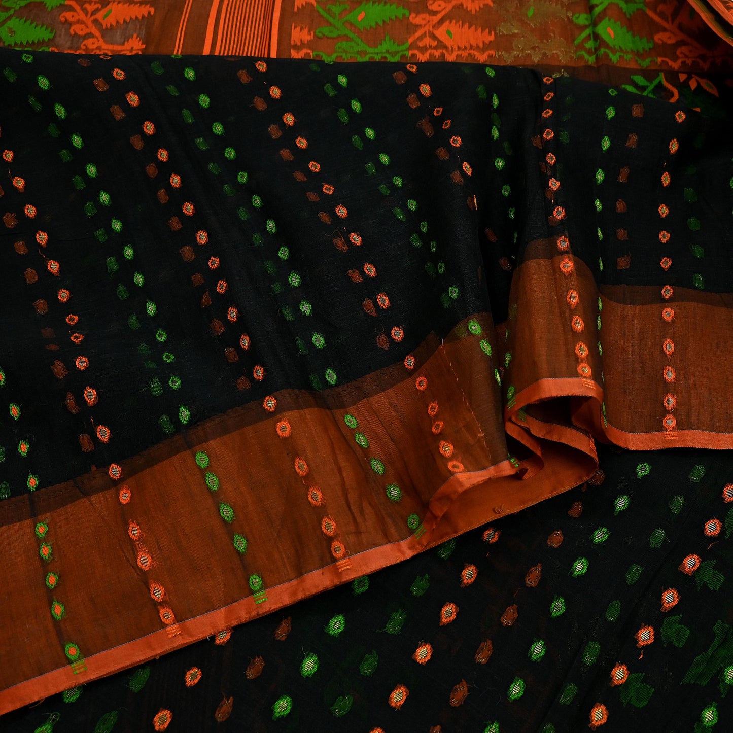 Indian Vintage Sarees Black Cotton Hand Woven Jamdani Sari 5yd Ethnic Floral Craft Fabric Dress making Upcycle Crafting Quilting