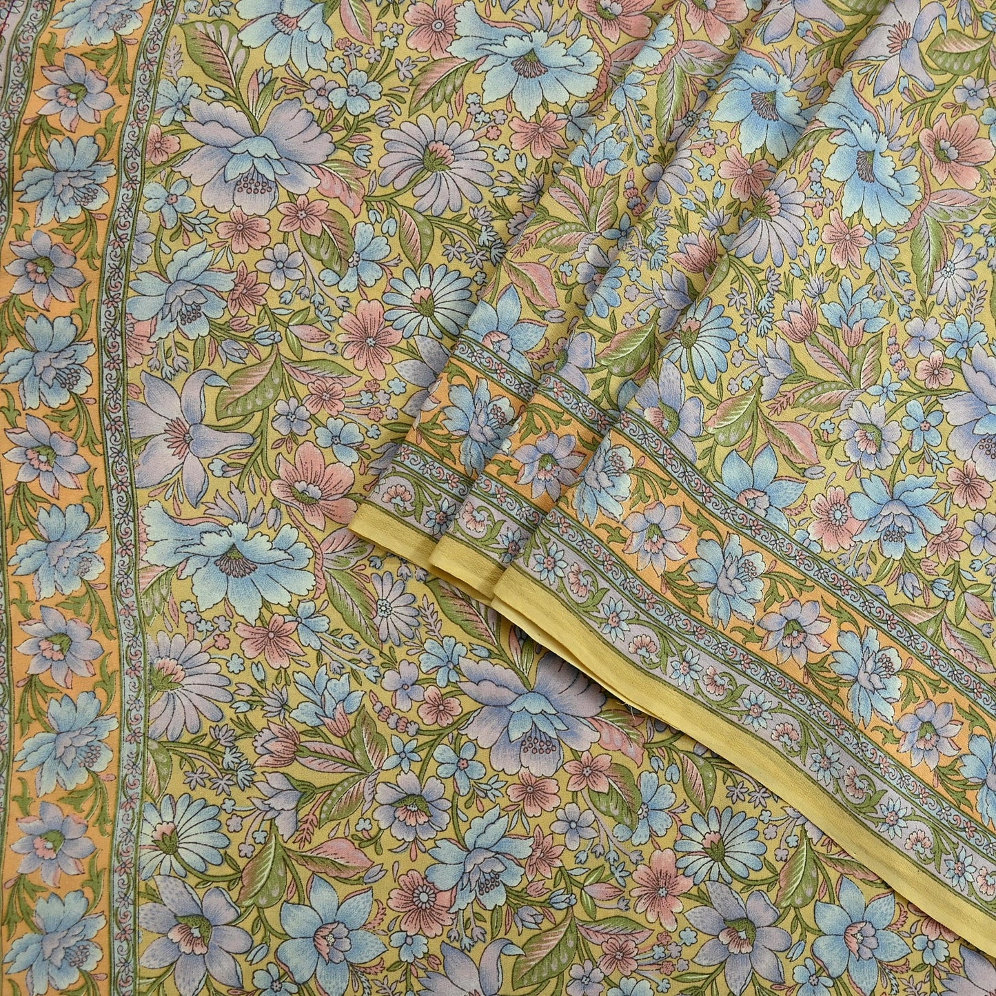 Indian Vintage Sari Beige Pure Crepe Silk Printed Sarees 5yd Sewing Floral Soft Craft Fabric Wrap Dress making Upcycle Crafting Upcycle