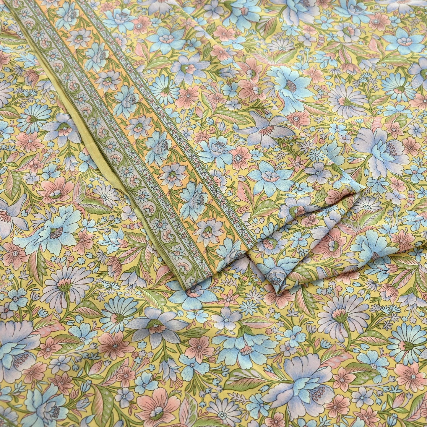 Indian Vintage Sari Beige Pure Crepe Silk Printed Sarees 5yd Sewing Floral Soft Craft Fabric Wrap Dress making Upcycle Crafting Upcycle