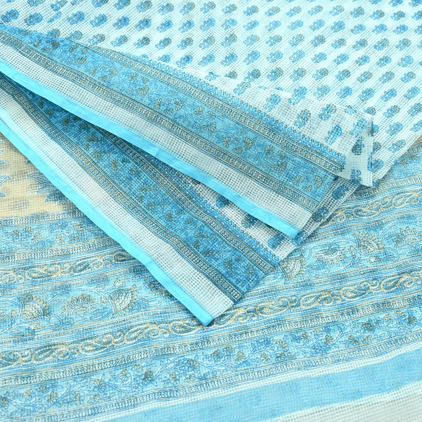 Indian Vintage Sari White & Blue Printed 100% Pure Cotton Sarees Craft Fabric 5Yd Sewing Sarong Wrap Boho Floral Quilting Crafting