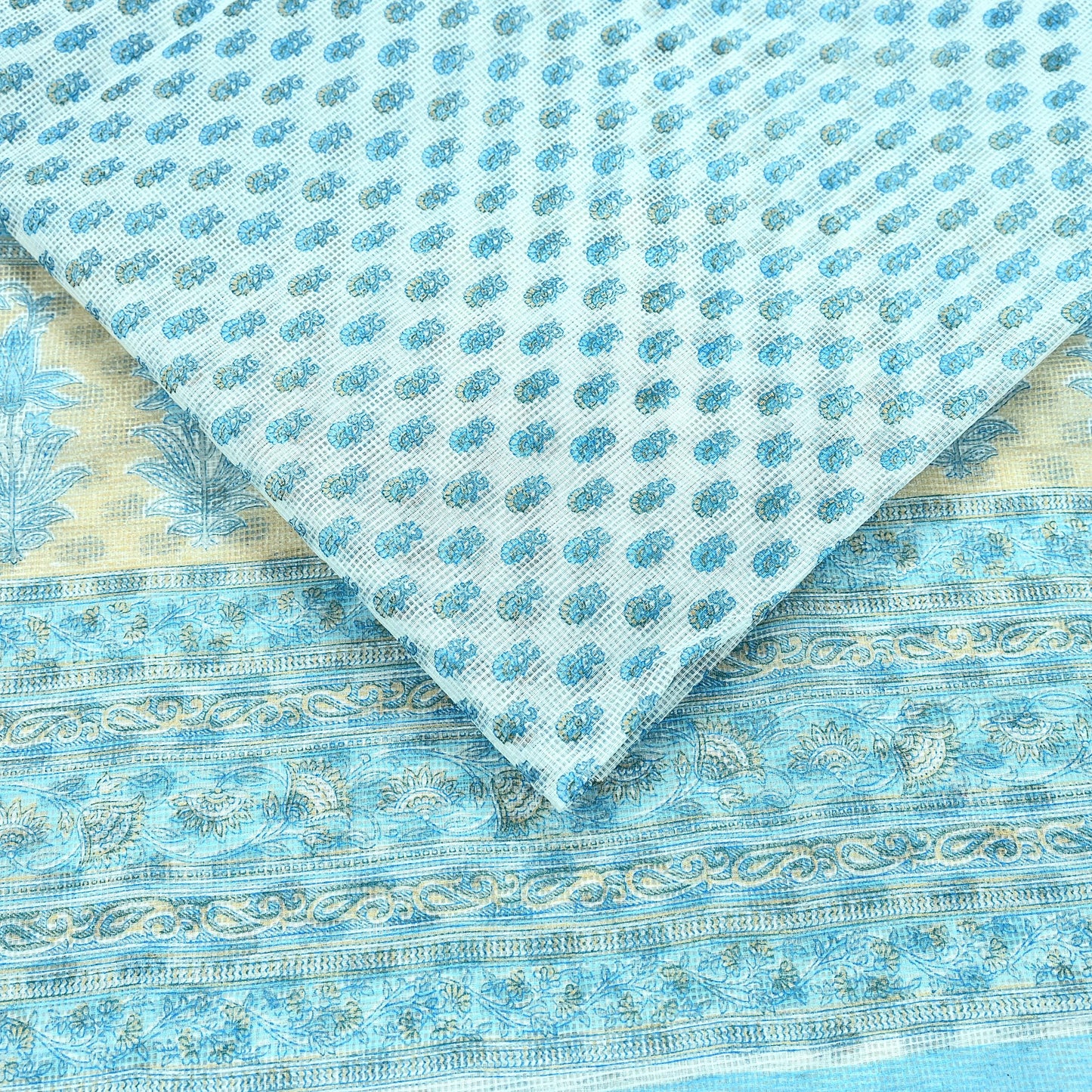 Indian Vintage Sari White & Blue Printed 100% Pure Cotton Sarees Craft Fabric 5Yd Sewing Sarong Wrap Boho Floral Quilting Crafting