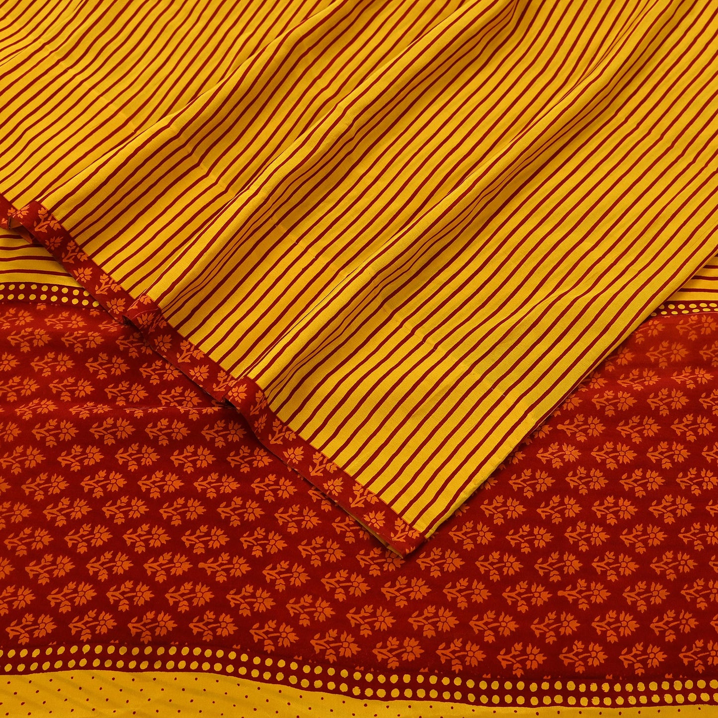 Indian Vintage Sari Red & Yellow Pure Crepe Silk Printed Sarees 5yd Sewing Floral Soft Craft Fabric Wrap Dress Making Crafting Quilting
