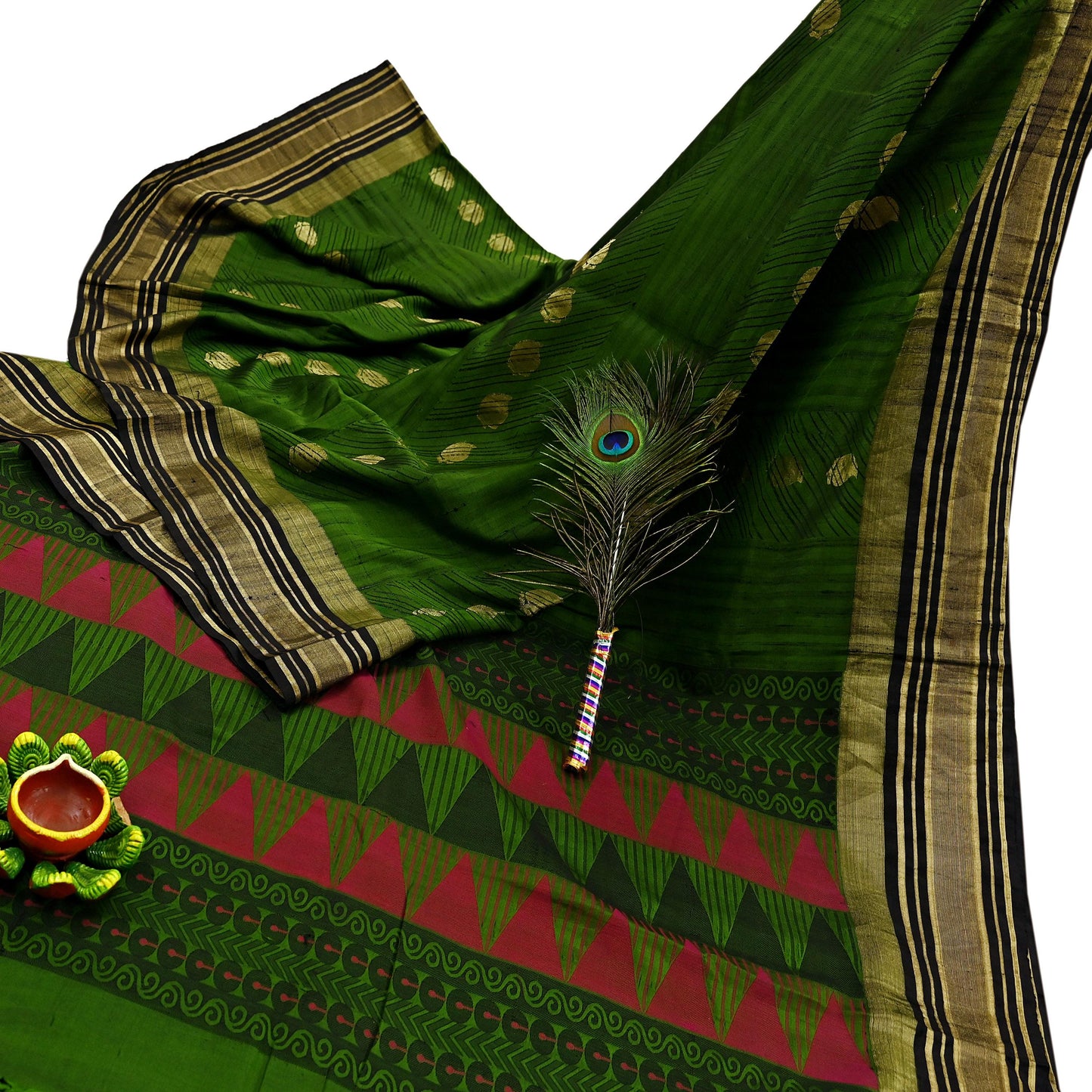 Indian Vintage Sari Red & Orange Pure Silk Hand Woven Saree Fabric 5Yard Sewing Ethnic Floral
