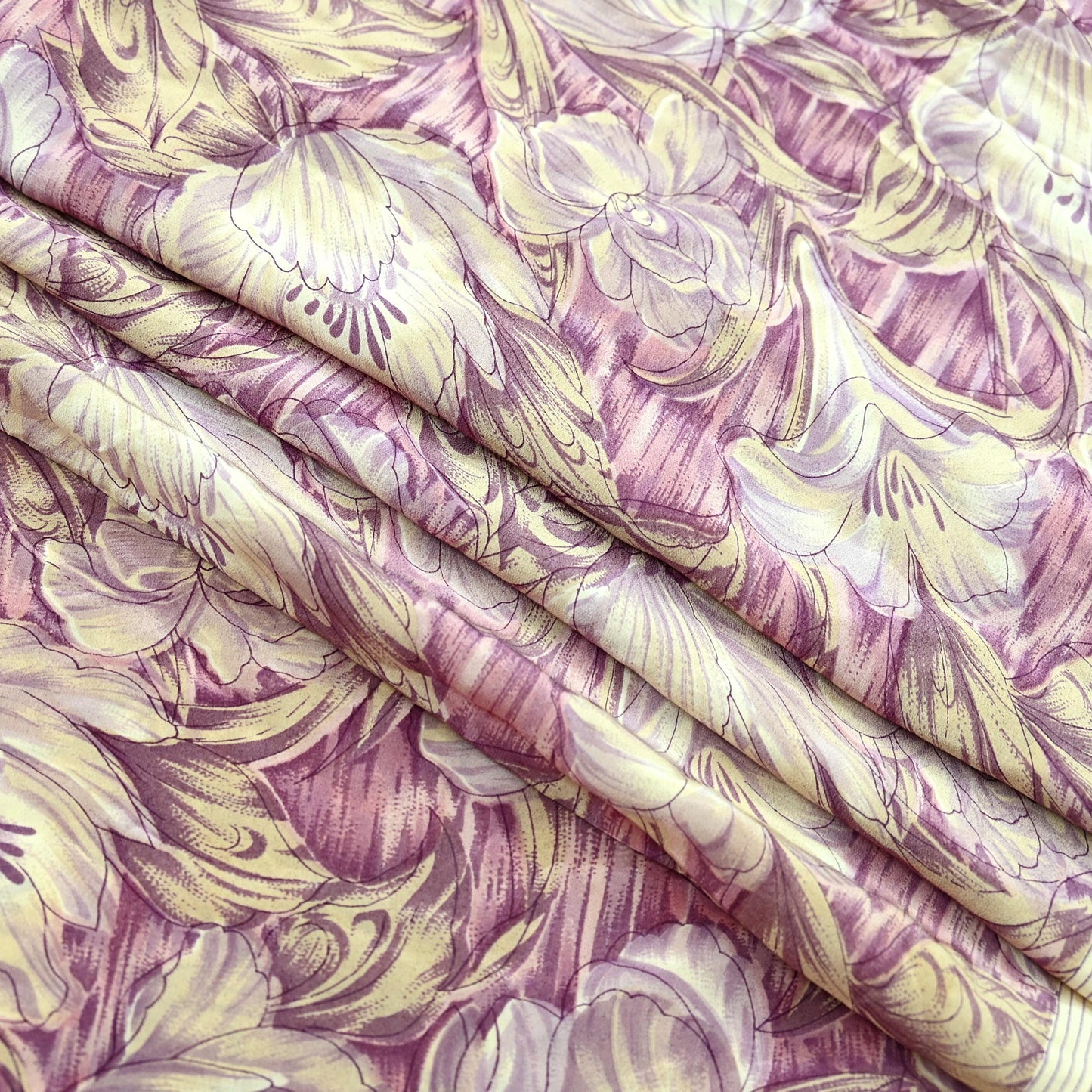 Indian Vintage Beige & Purple Saree Pure Crepe Silk Printed Sari Craft Fabric 5yd Sewing Floral Soft Dress making For Crafting Quilting